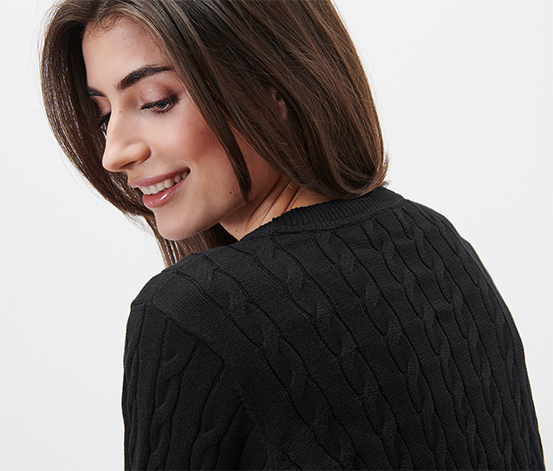Zopfstrickpullover, schwarz