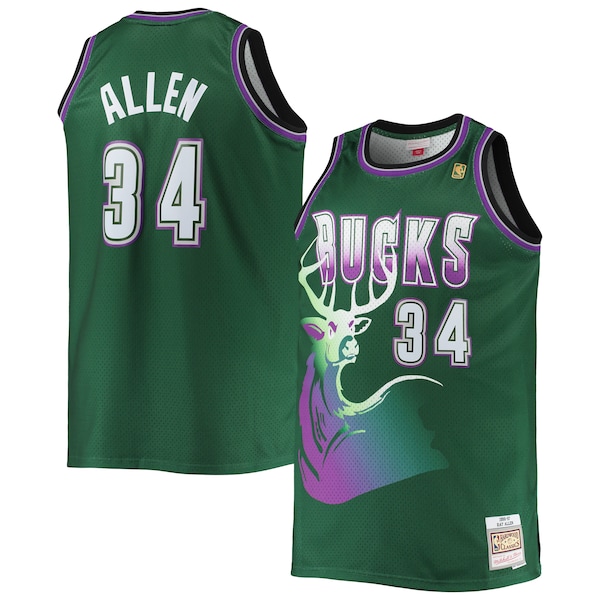Ray Allen Milwaukee Bucks Big & Tall 1996/97 Hardwood Classics Swingman Jersey - Hunter Green