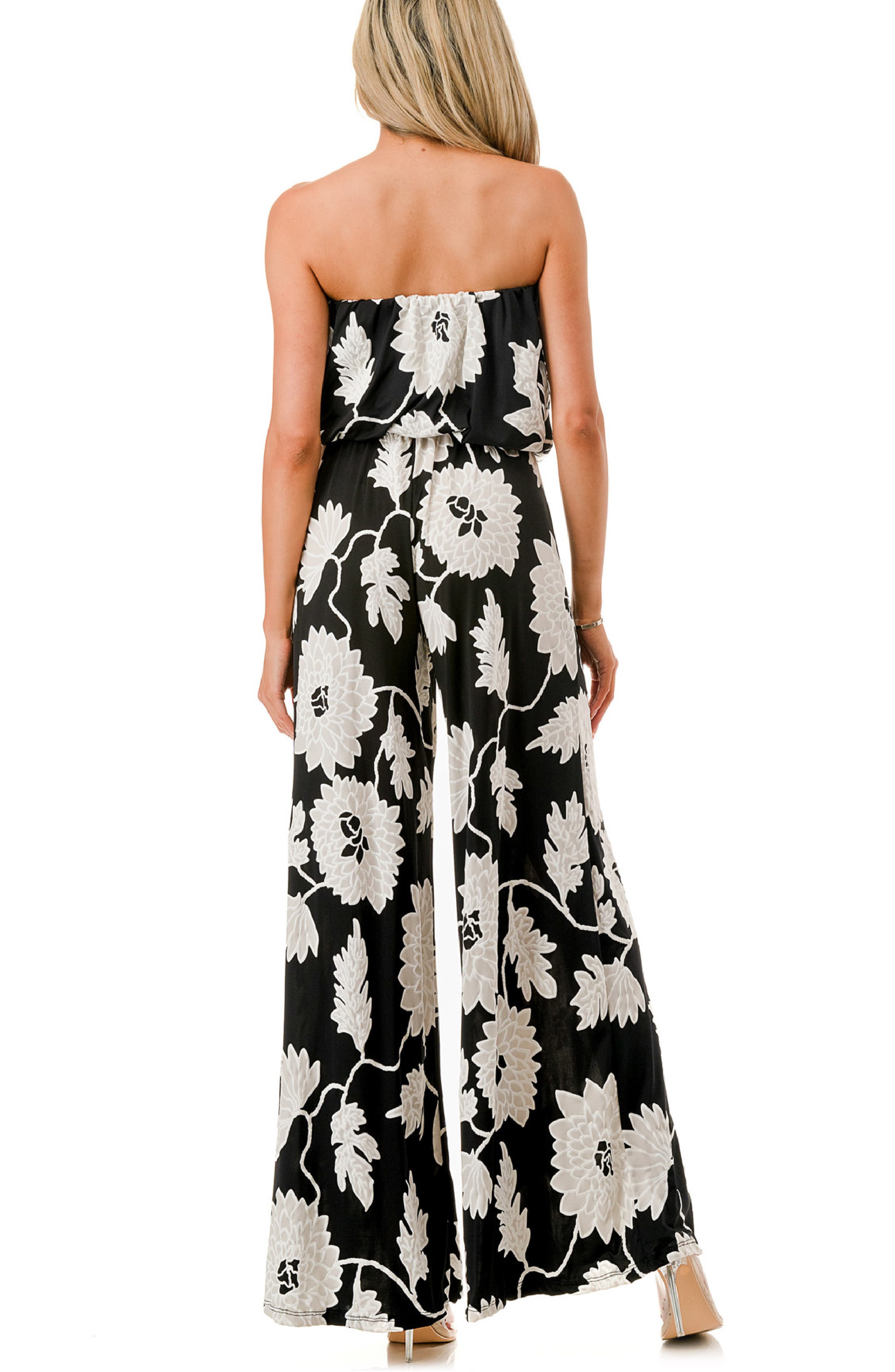 O.L. Printed Strapless Wide Leg Jumpsuit