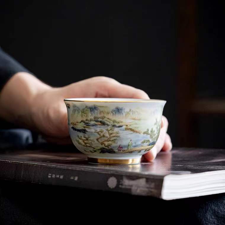 Private customized enamel master cup kung fu tea set tea cup Chinese landscape painting