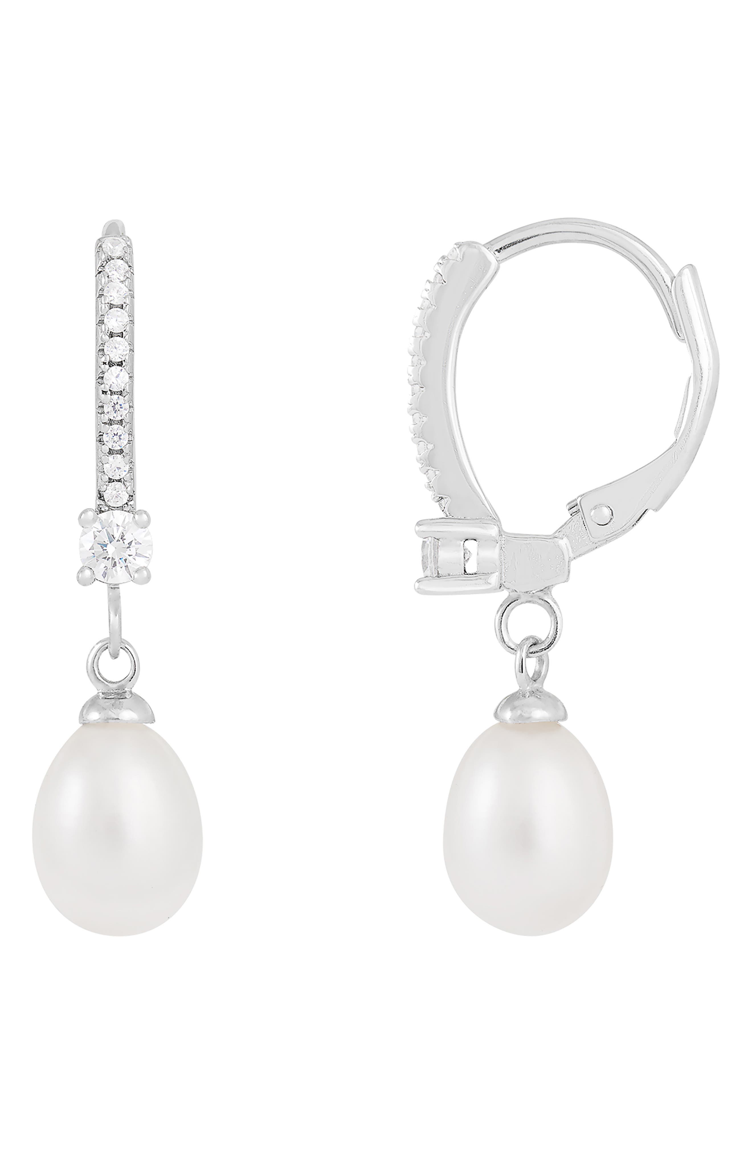 SPLENDID PEARLS 7-8mm Freshwater Pearl & CZ Drop Earrings