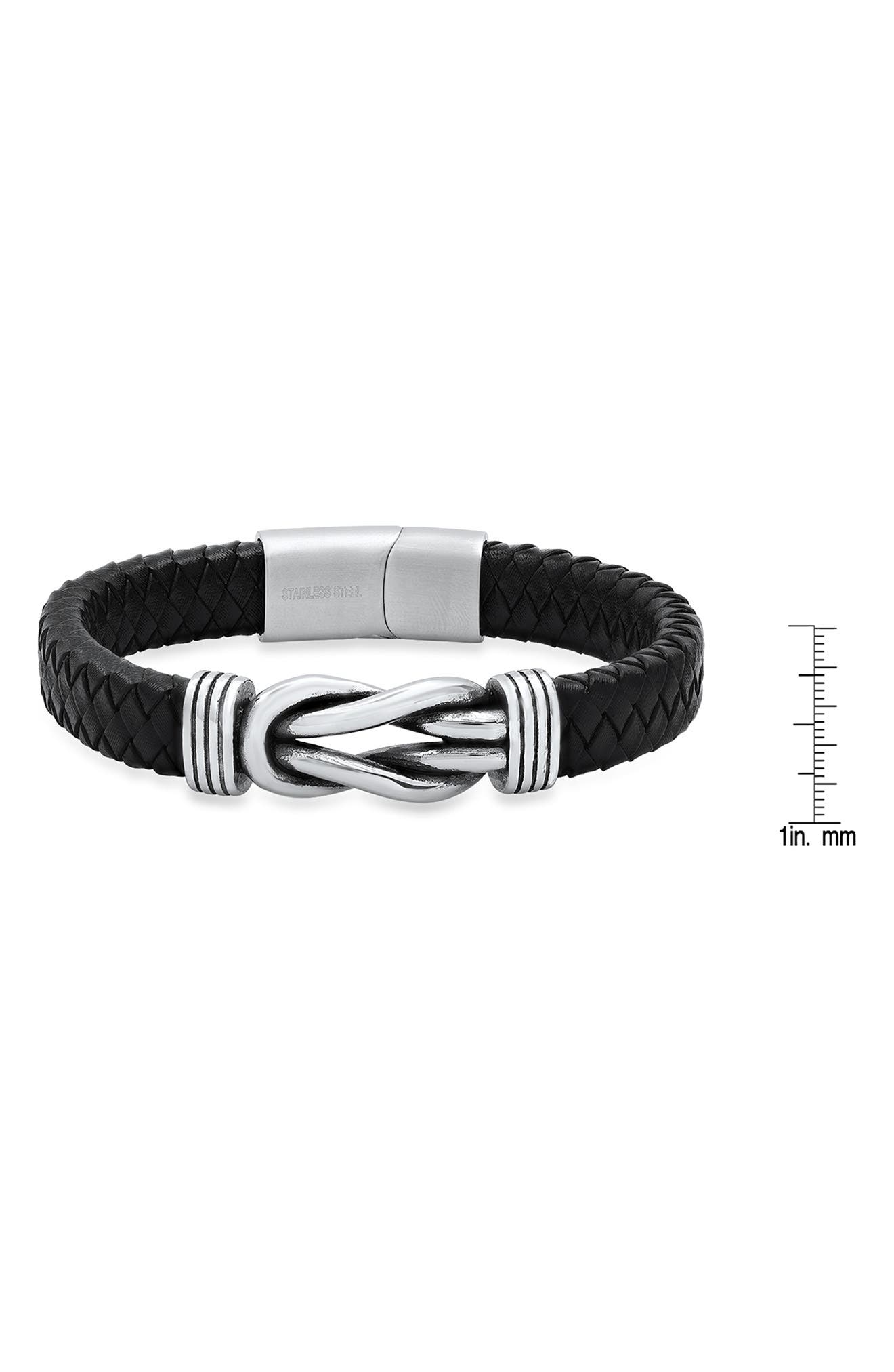 HMY JEWELRY Stainless Steel Knot Charm Leather Braided Bracelet