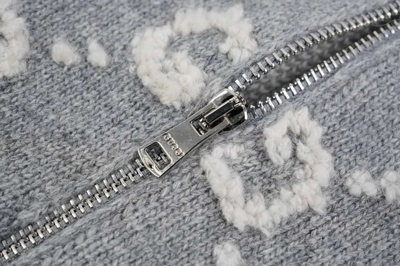 GUCCI Grey White GG Jacquard Zip Cardigan product photo from LabelPicks