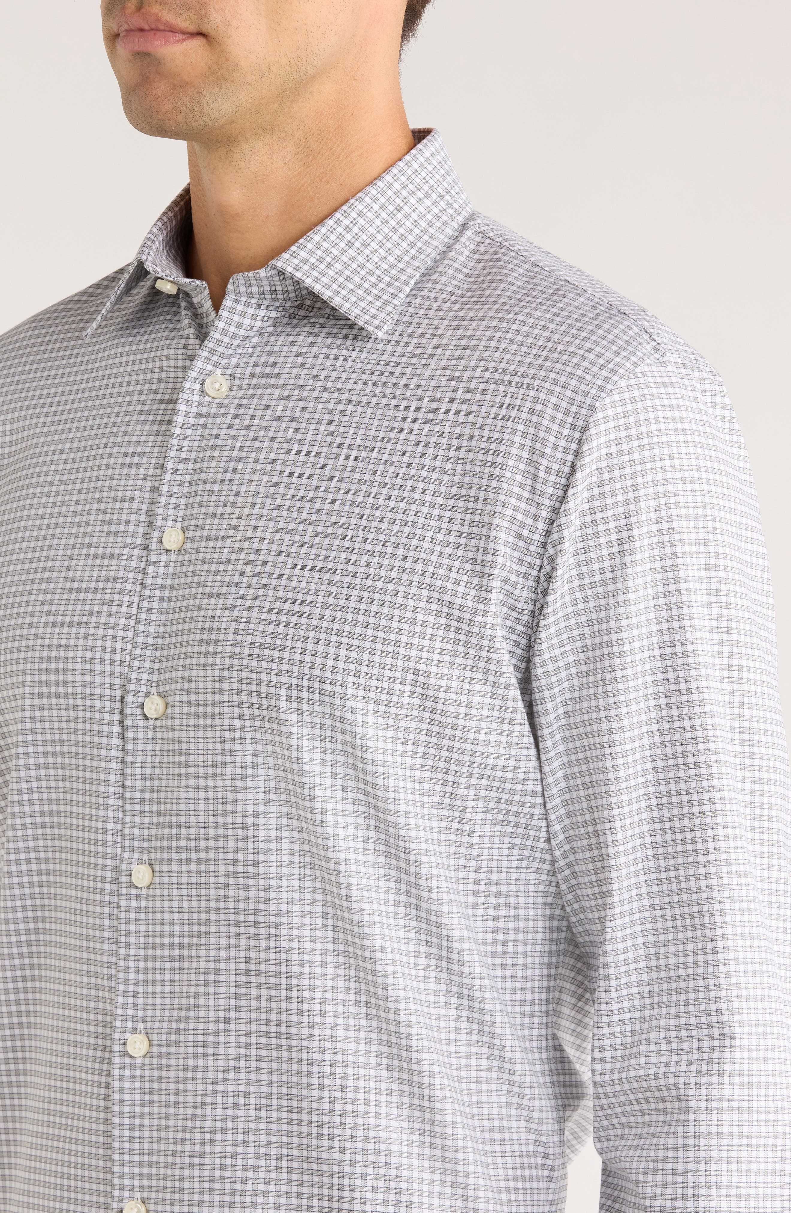 Nordstrom Trim Fit Check Premium Non Iron Cotton Dress Shirt