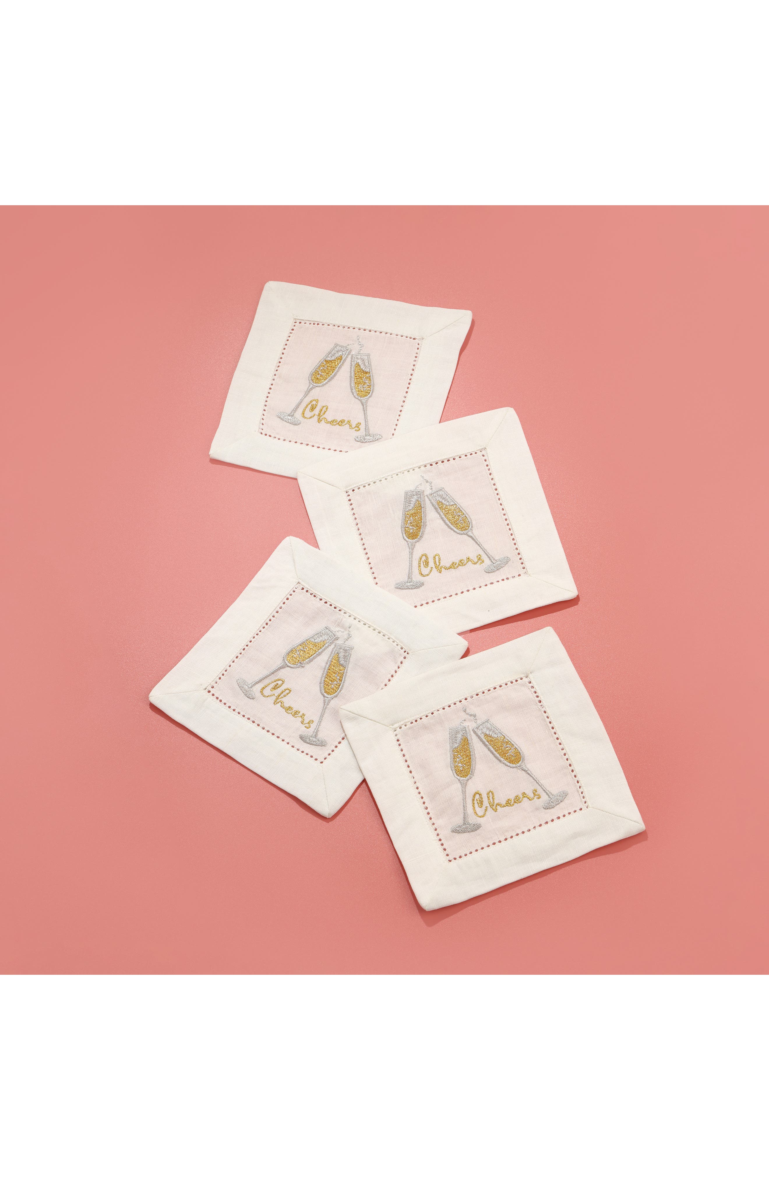 Tiramisu Fizz & Flutes Embroidered Linen Cocktail Napkins