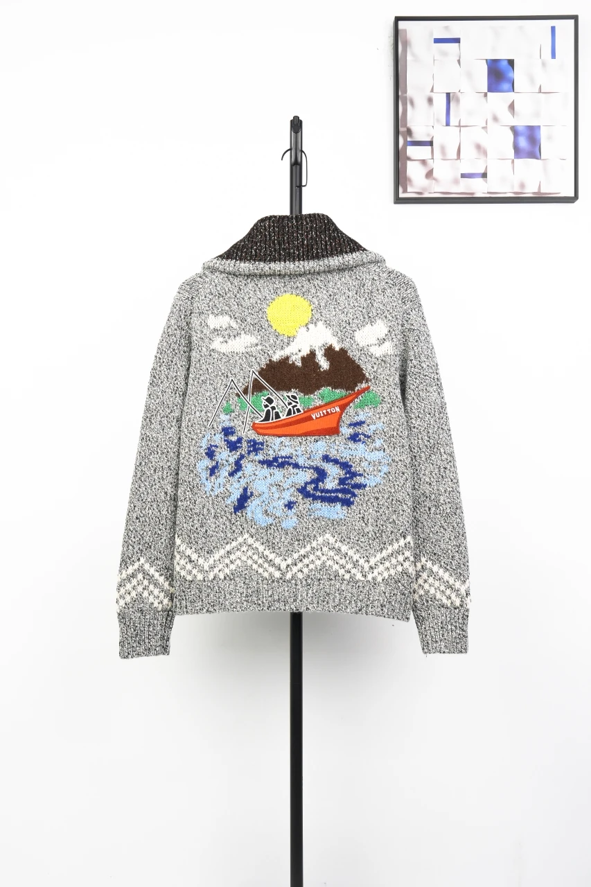 Louis Vuitton Grey Fishing Graphic Collared Sweater Jacket product photo from LabelPicks