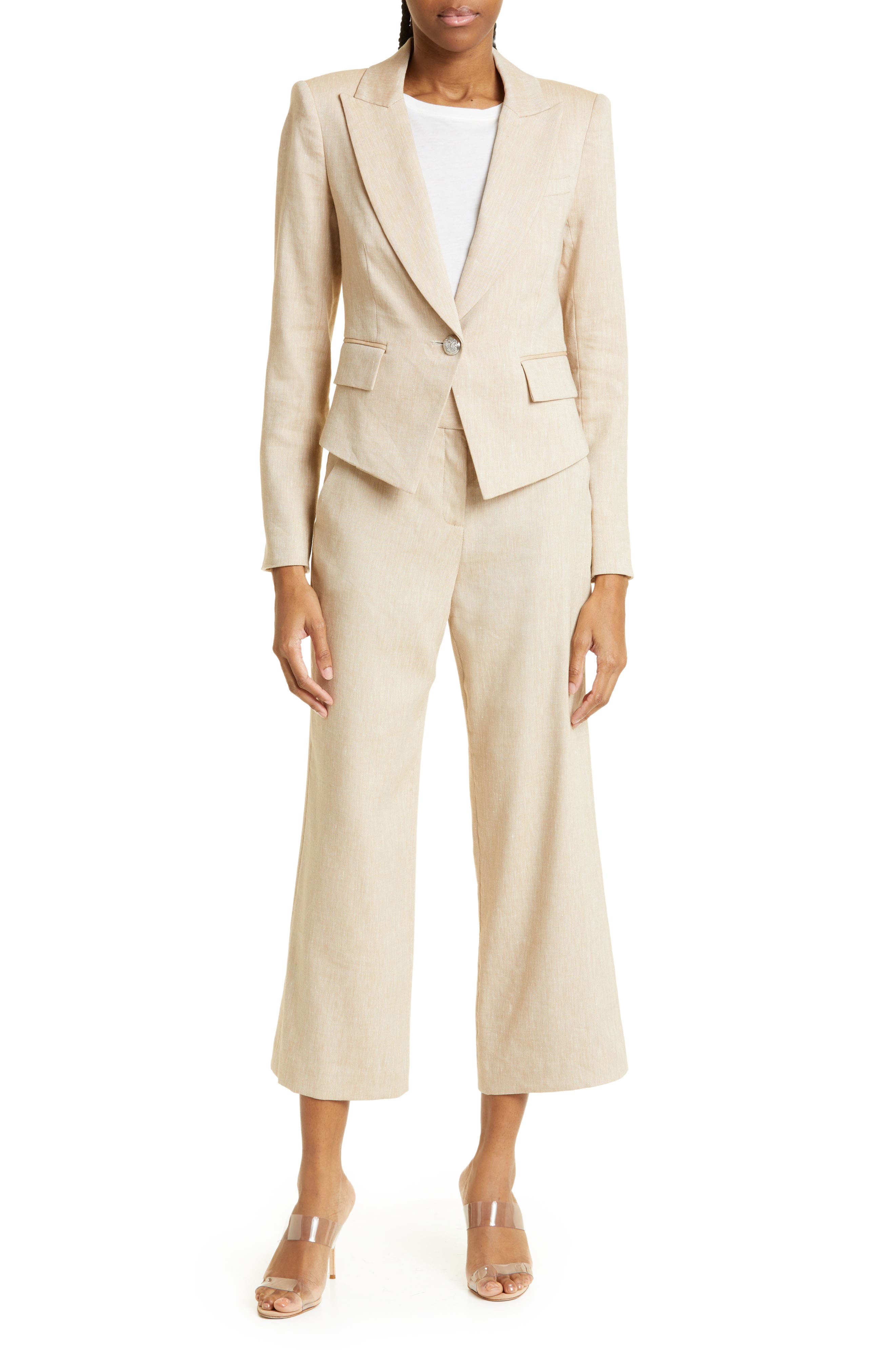 Veronica Beard Aubrie Flare Crop Linen Blend Pants