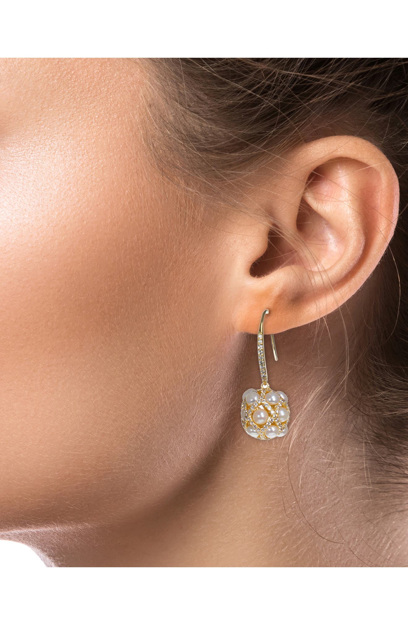CZ by Kenneth Jay Lane Cubic Zirconia & Freshwater Pearl Orb Drop Earrings