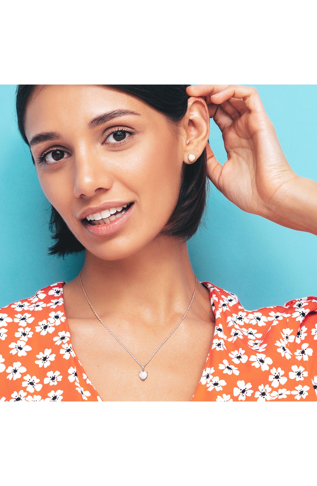 DELMAR Heart Cut Opal Stud Earrings & Pendant Necklace Set
