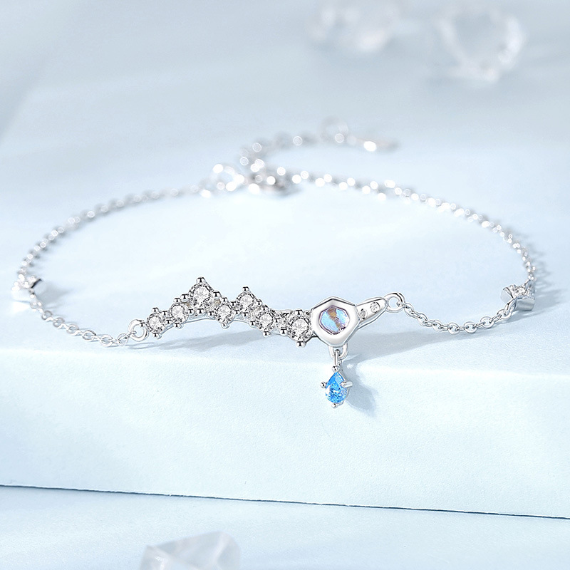 Original design, dazzling starry sky bracelet for women, featuring a unique sterling silver design, moonstone, and delicate cubic zirconia embellishments, creating a star-themed bracelet