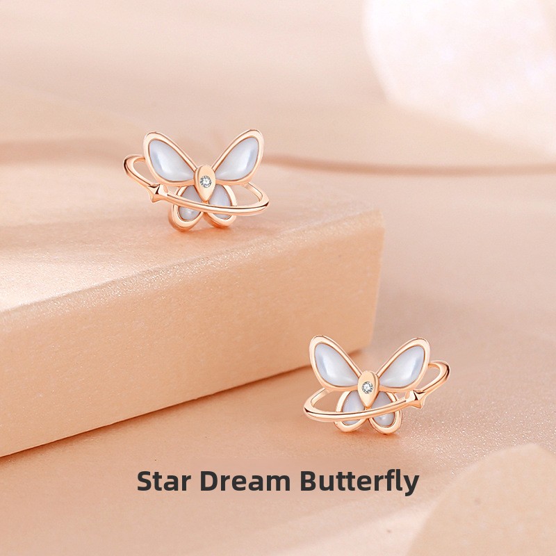 Original design star dream butterfly earrings for women 925 sterling silver rose gold earrings trendy style earrings for women