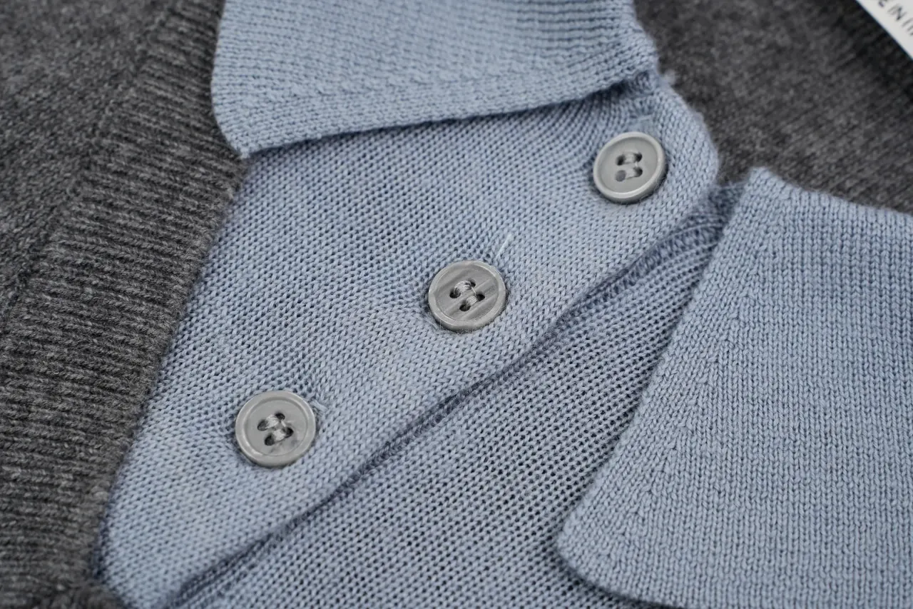 Miu Miu Grey Jacquard Logo Layered Cashmere Knit Polo Sweater product photo from LabelPicks