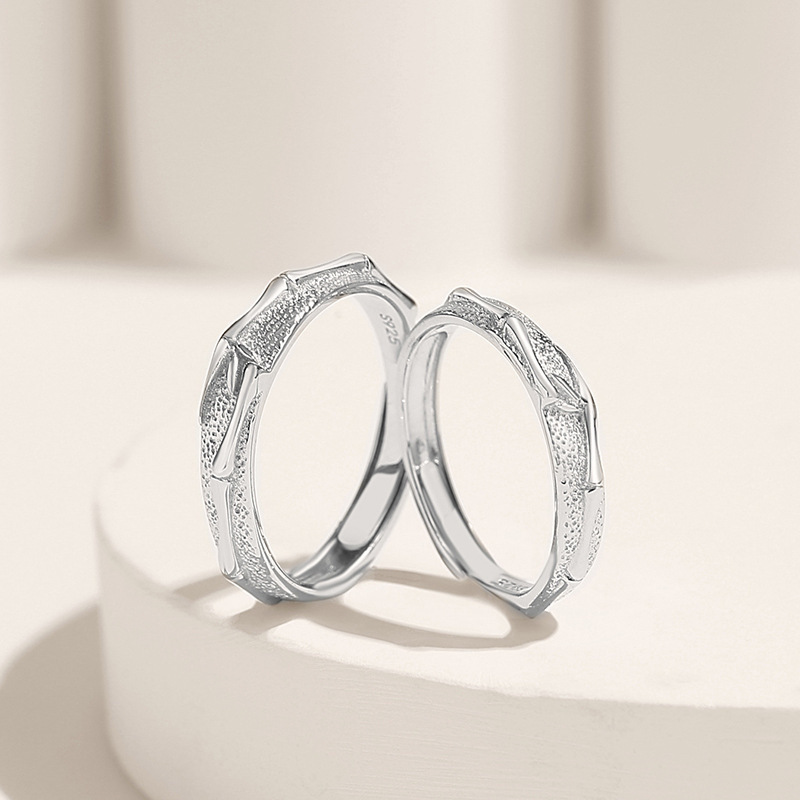 925 sterling silver bamboo joint couple rings, unisex, with an Instagram-inspired, minimalist, and unique design featuring embossed details, perfect as a Valentine's Day gift