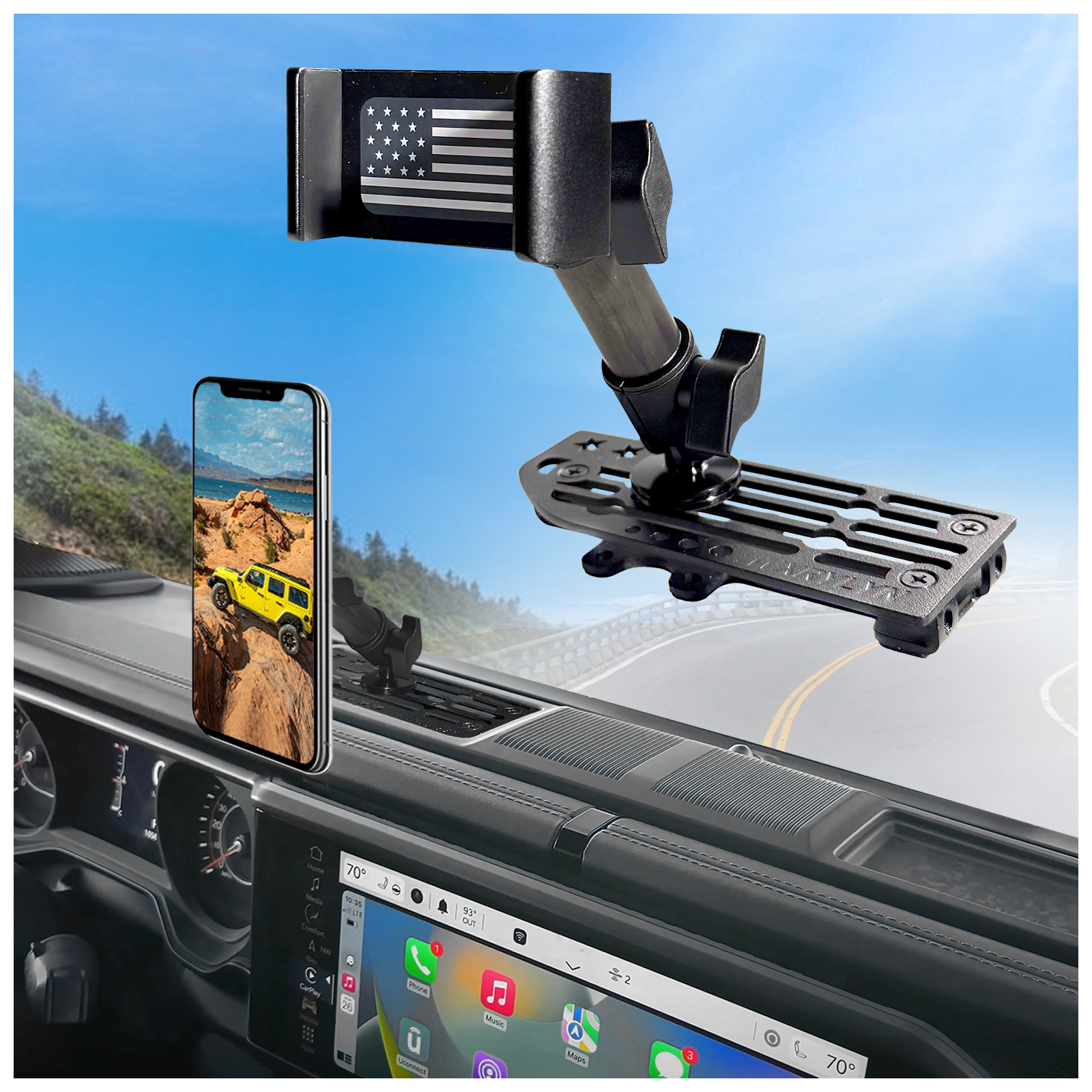 WXRYLYN All Metal J eep Wrangler Phone Mount for 2024+ J eep Wrangler JL 4xe Gladiator| Full Metal Dash Phone Mount Phone Holder for iPhone 17/16 & Android | OEM Screw Hole Installation