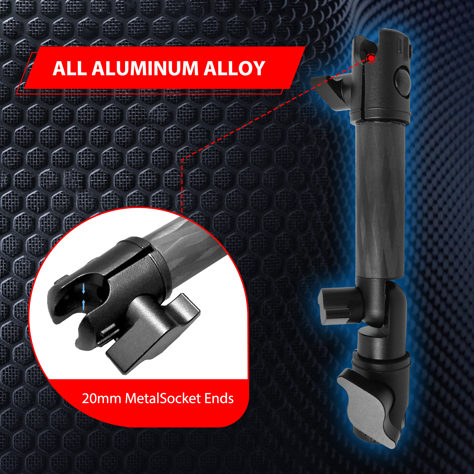 WXRYLYN Univesal Phone Mount and 60-10mm Locking Carbon Fiber Kevlar Mounting Arm with Articulating Joint Dual 20mm Socket Ends