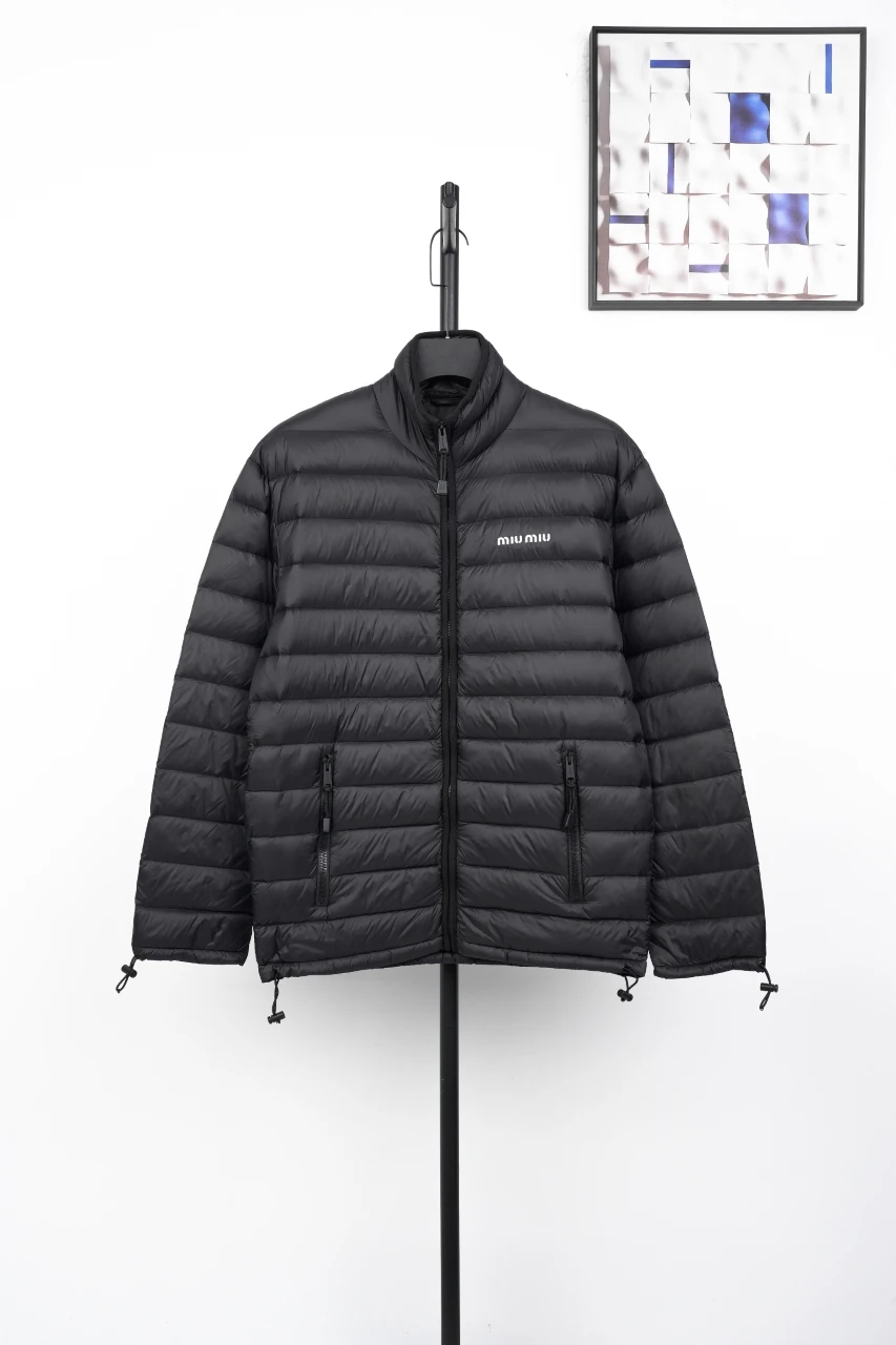 Miu Miu Matte Black Logo Embroidered Stand Collar Down Jacket product photo from LabelPicks