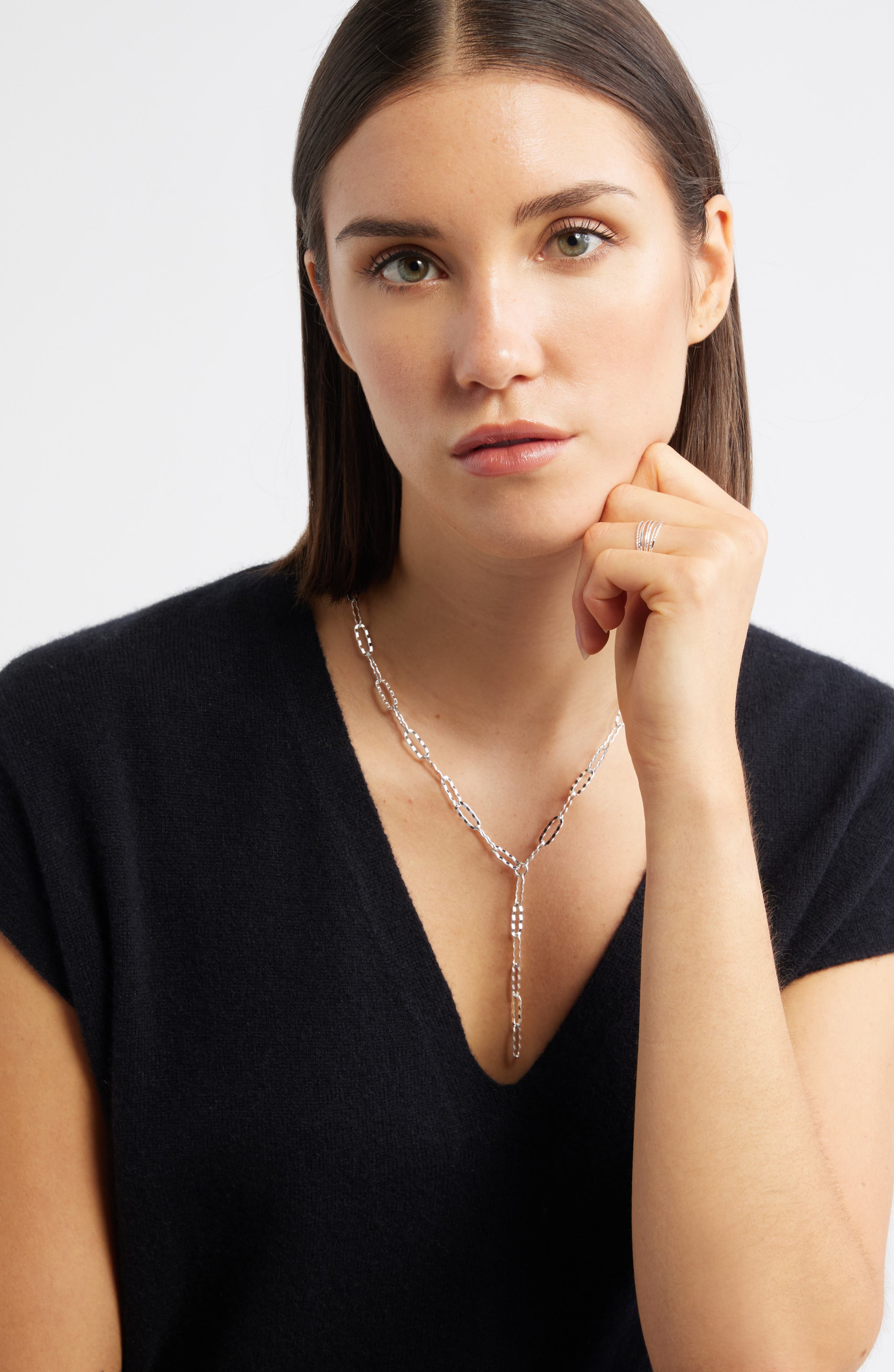 Nordstrom Hammered Paper Clip Chain Y-Necklace
