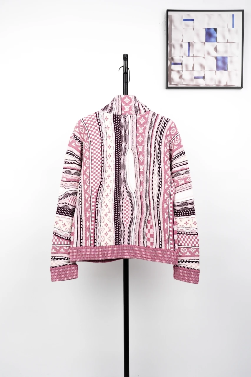 Louis Vuitton Pink White Monogram Jacquard Half Zip Sweater Jacket product photo from LabelPicks