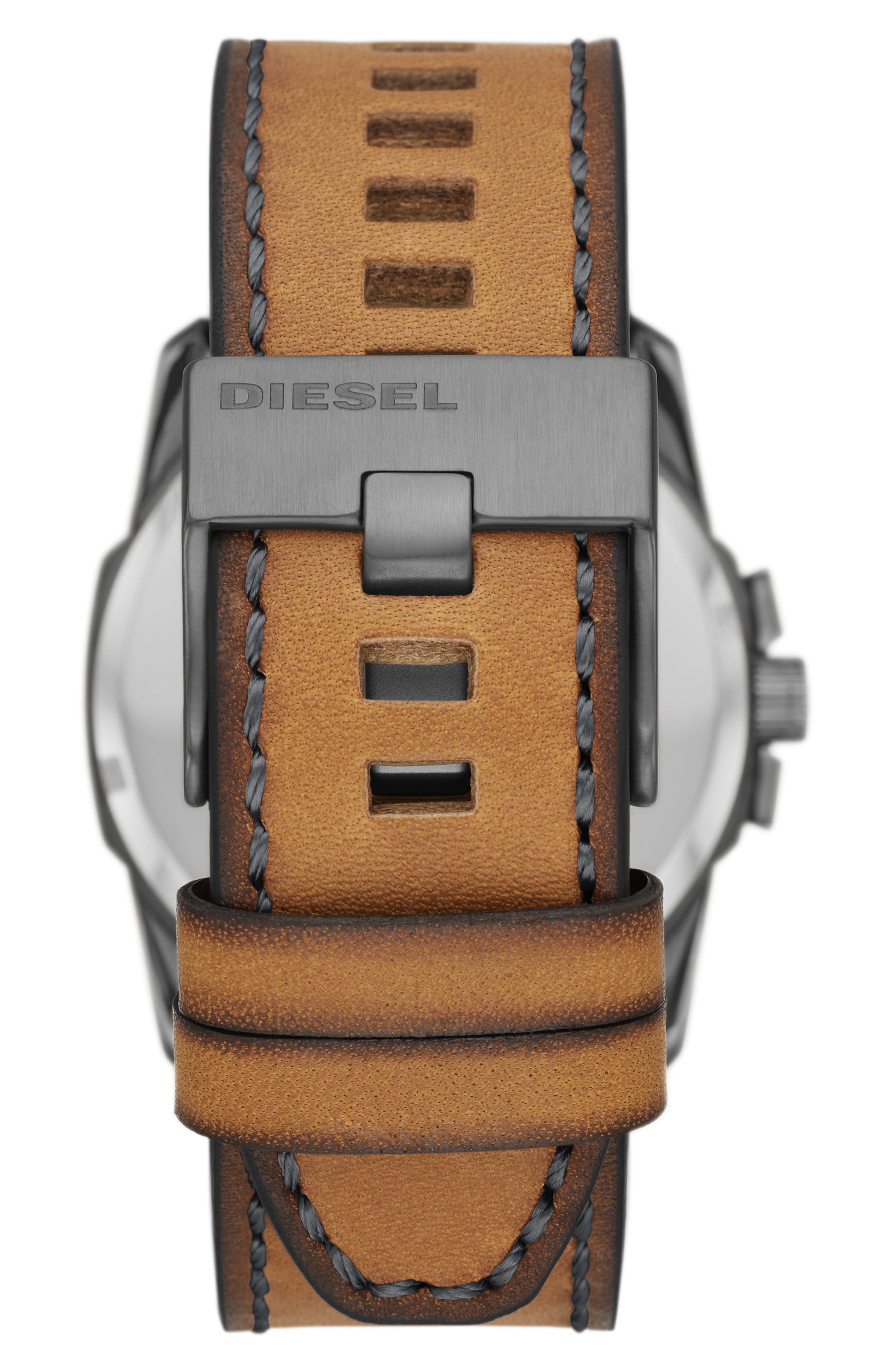DIESEL® Master Chief Quartz Leather Strap Watch, 43mm
