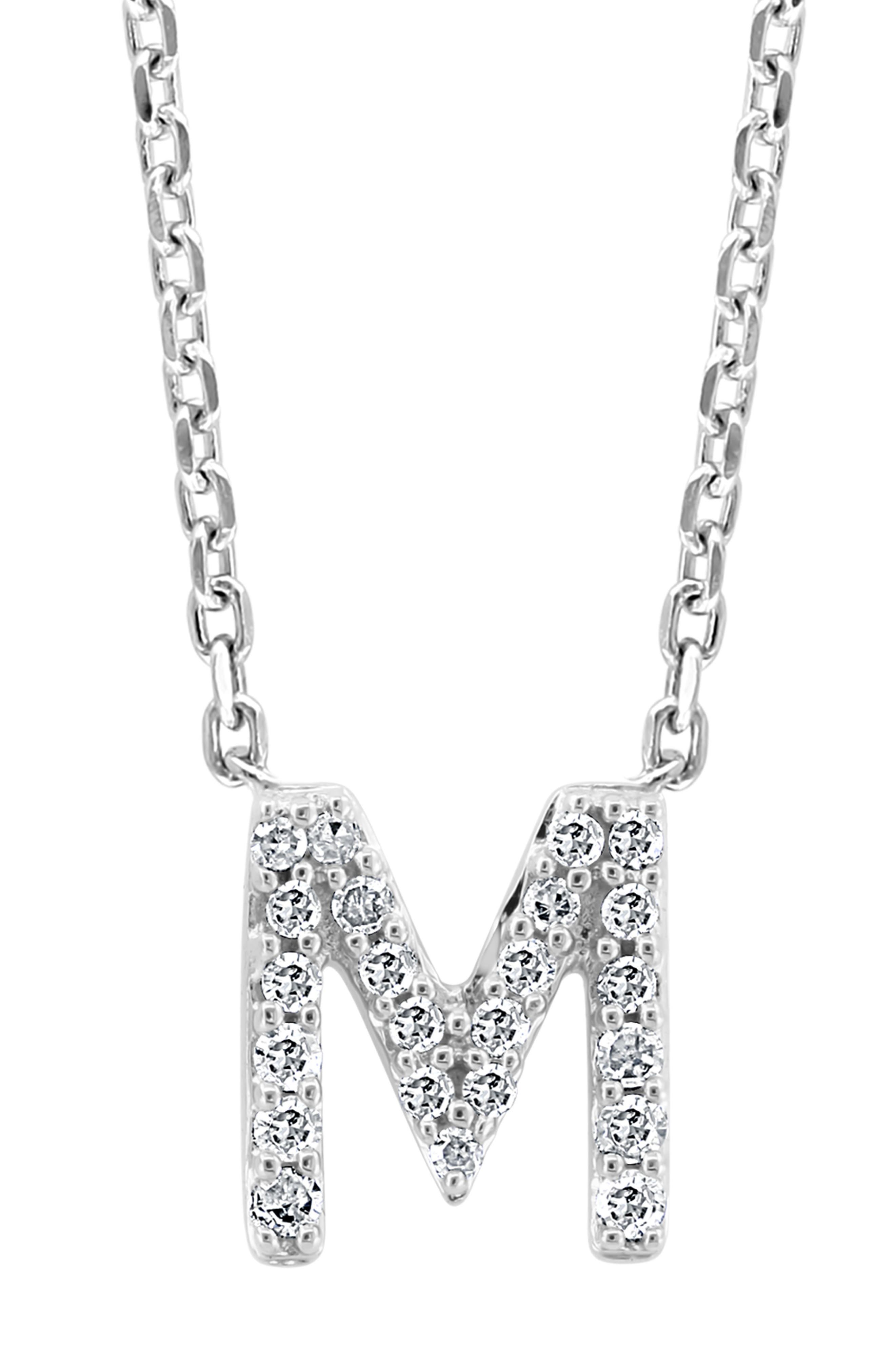 EFFY Sterling Silver Diamond 'M' Initial Pendant Necklace