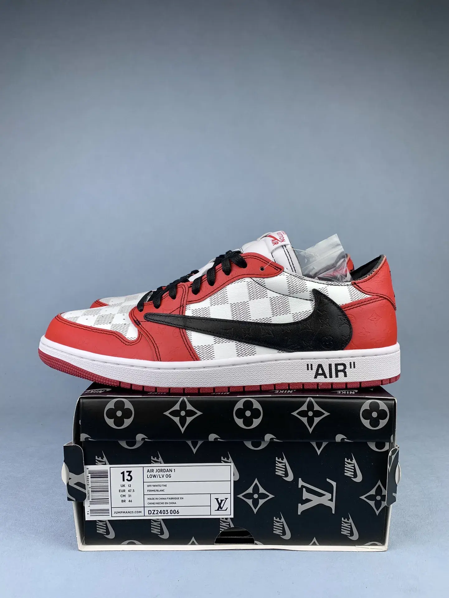 Louis Vuitton-Style Air Jordan 1 Low - Chicago Red, White and Black product photo from LabelPicks