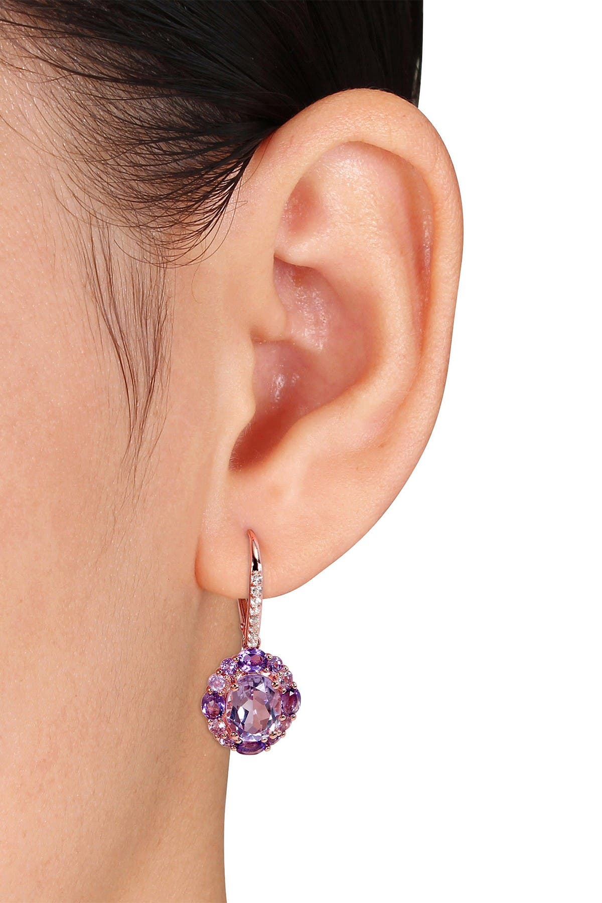 DELMAR Sterling Silver Amethyst, White Topaz, & Rose de France Dangle Earrings