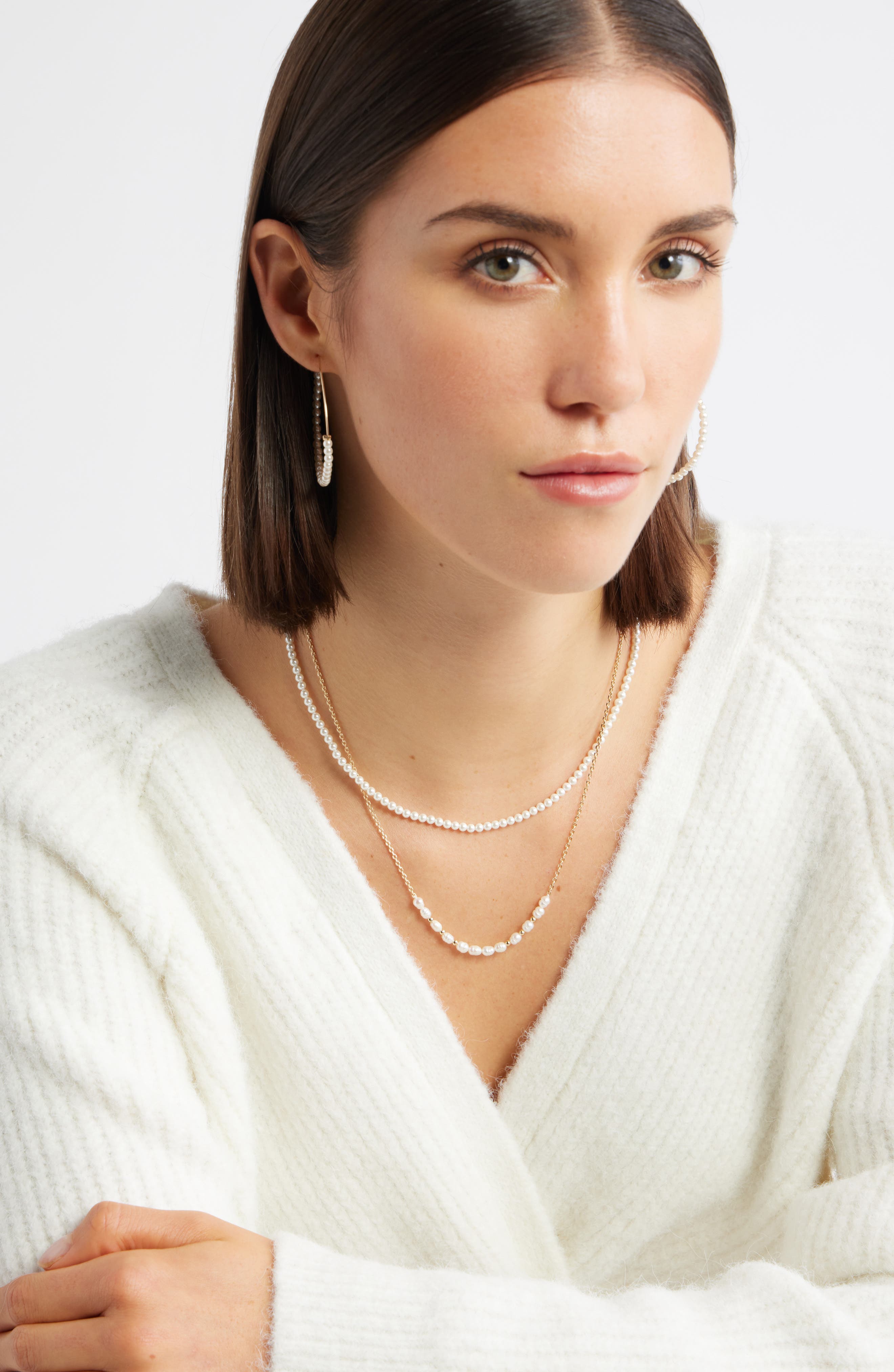 Nordstrom Faux Pearl Wire Hoop Earrings