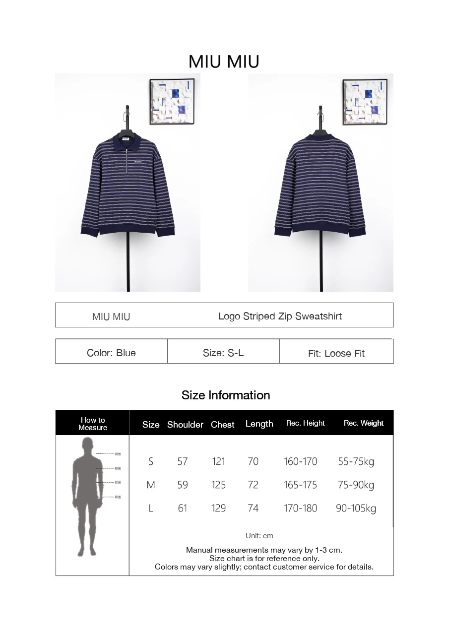 Miu Miu Navy Stripe Logo Half Zip Polo Sweatshirt product photo from LabelPicks