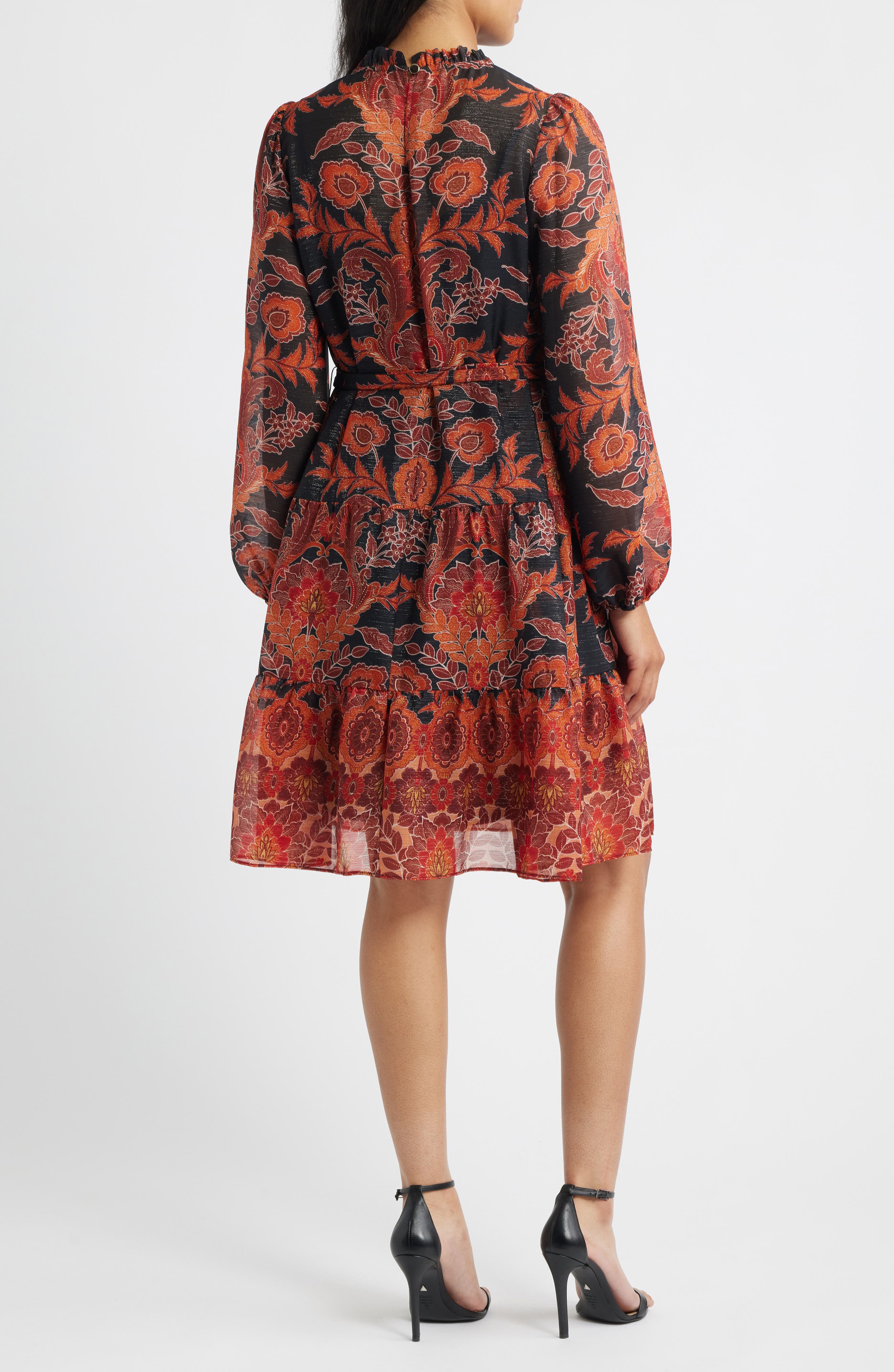 Julia Jordan Metallic Paisley Ruffle Long Sleeve Dress