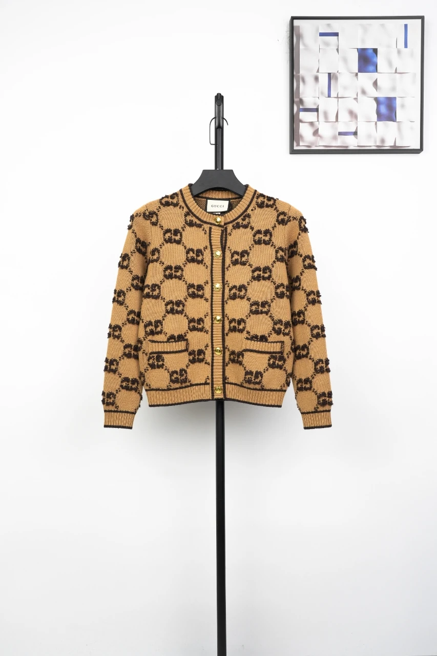 GUCCI Caramel Brown GG Jacquard Knit Cardigan product photo from LabelPicks