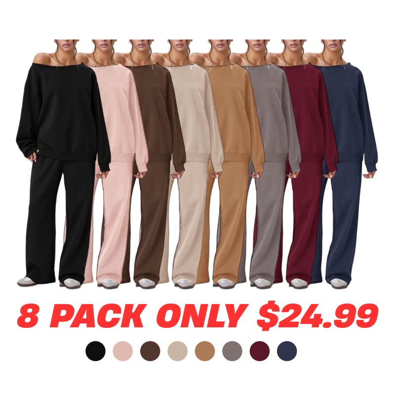 Women's Scoop Neck Long Sleeve Top & Wide Leg Pants Set