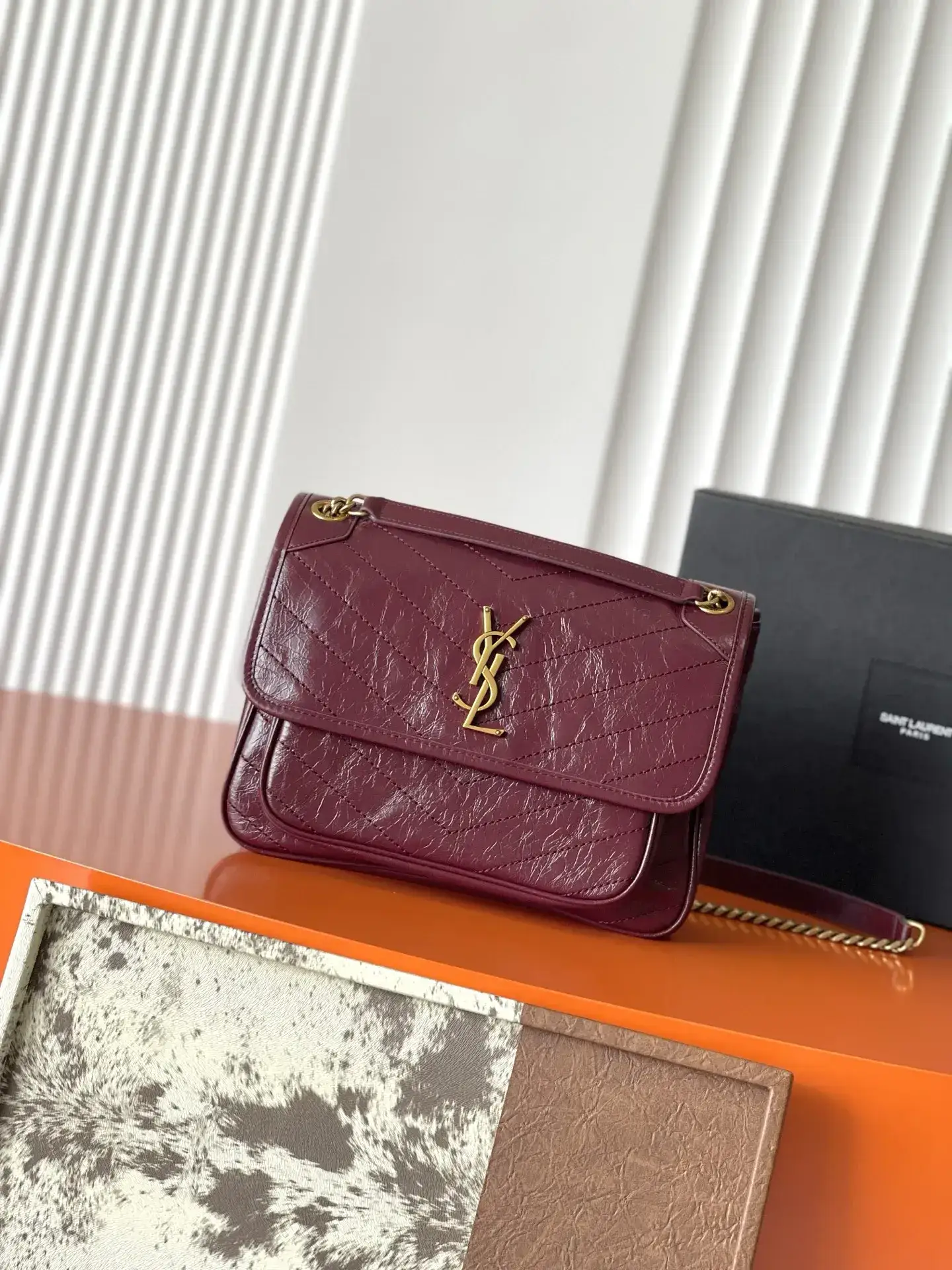 Saint Laurent Niki Burgundy Calfskin Shoulder Bag product photo from LabelPicks