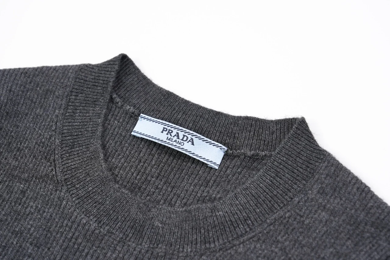 Prada Charcoal Logo Embroidered Half-Sleeve Knit Top product photo from LabelPicks