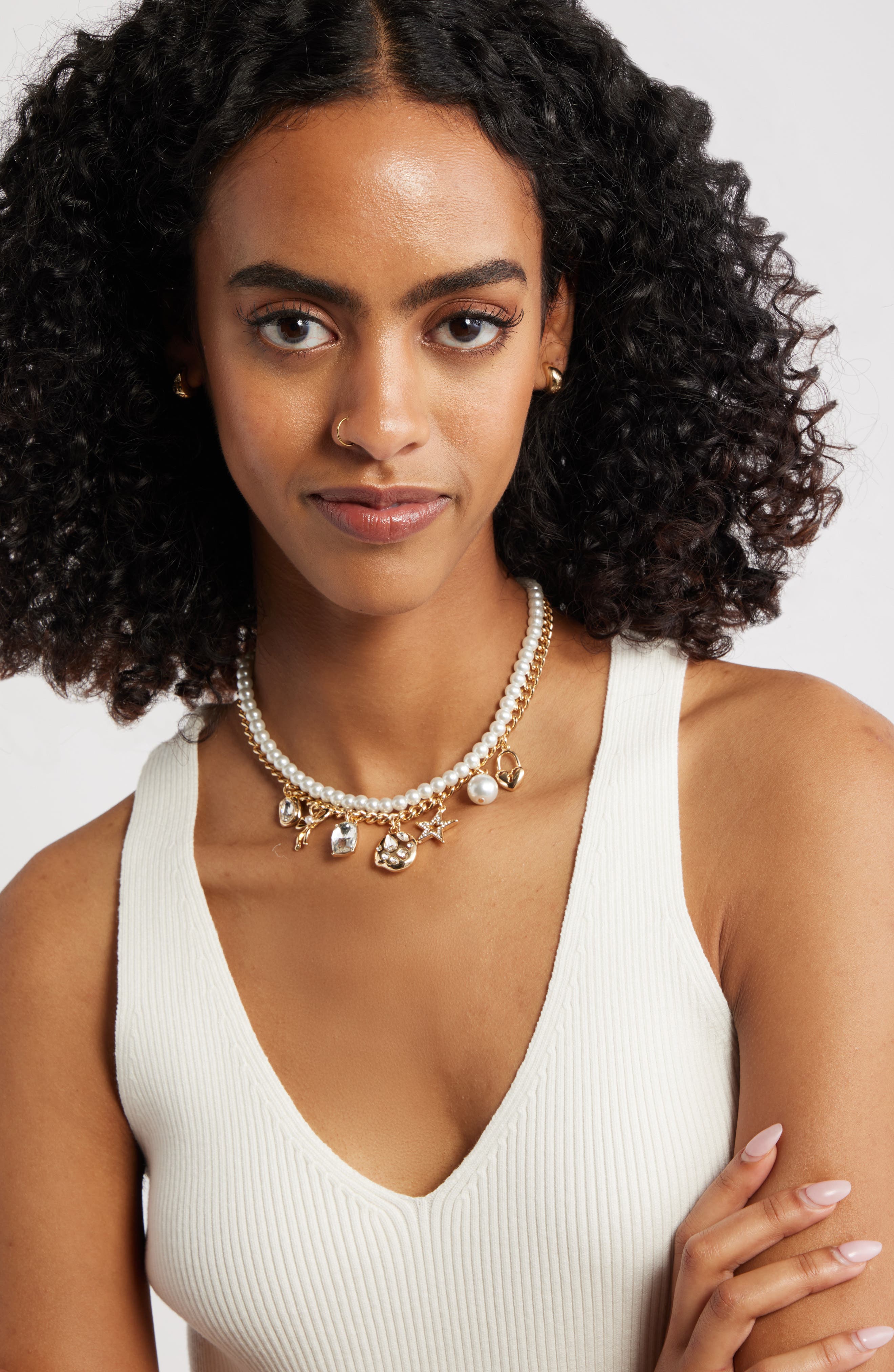 Open Edit Set of 2 Cultured Pearl & Crystal Charm Necklaces