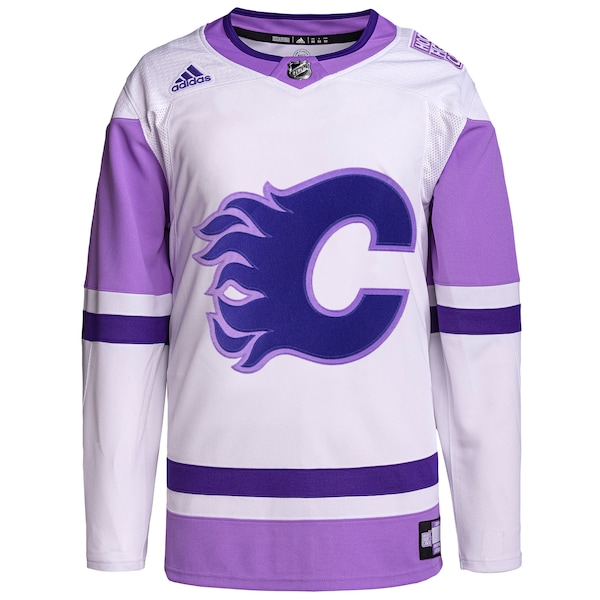 Calgary Flames adidas Hockey Fights Cancer Primegreen Authentic Blank Practice Jersey - White/Purple