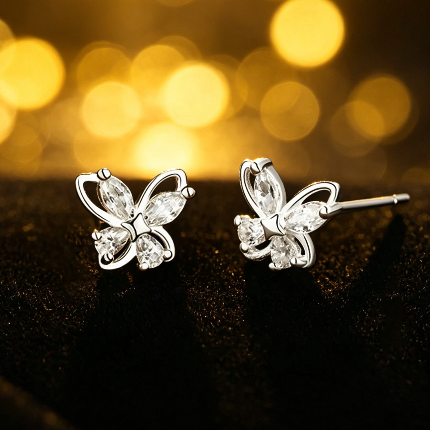 Shining Butterfly Earrings 999 Pure Silver Forest Style Fresh Zircon Earrings Light Luxury High-End Versatile Commuting Ear Accessories