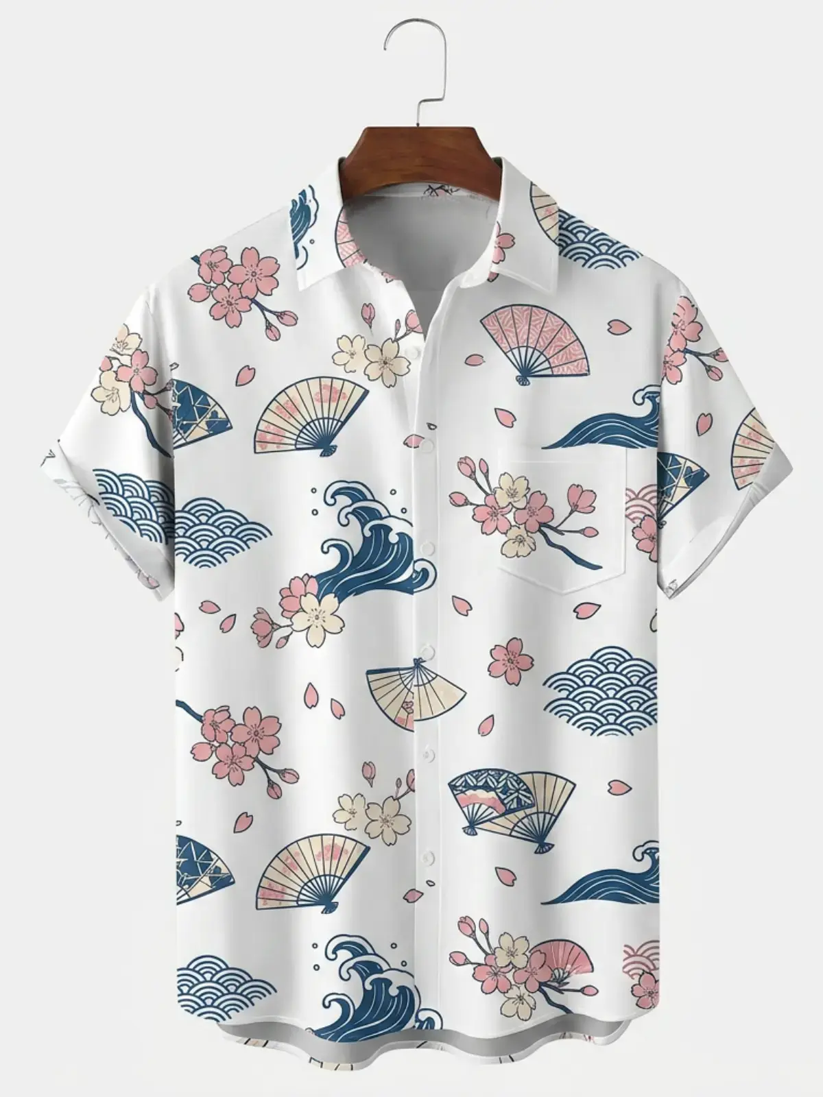Men's printed shirts Japanese Cherry Blossom Wave Hawaiian Shirt