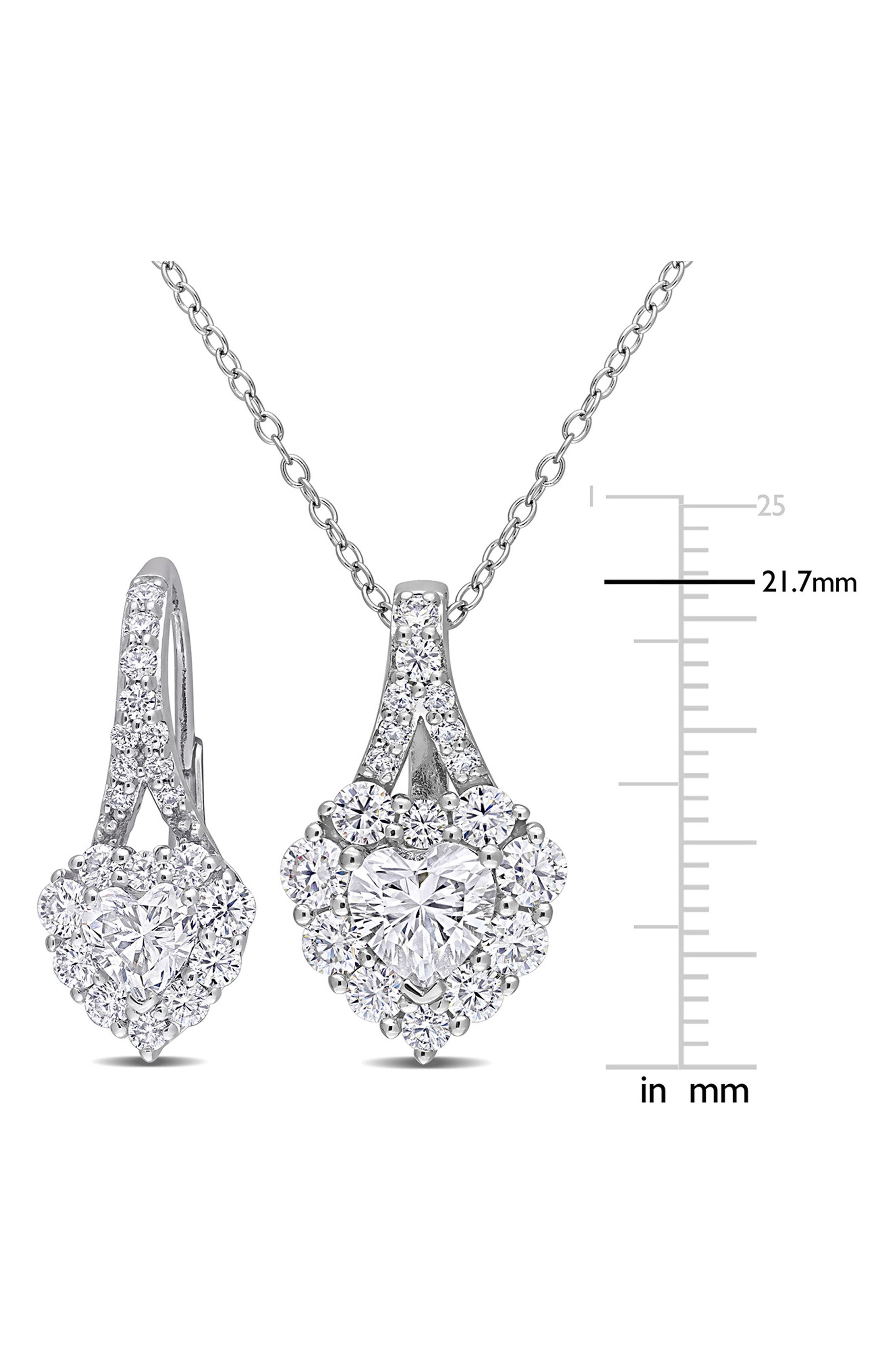 DELMAR Lab Grown Moissanite Heart Halo Pendant Necklace & Earrings Set