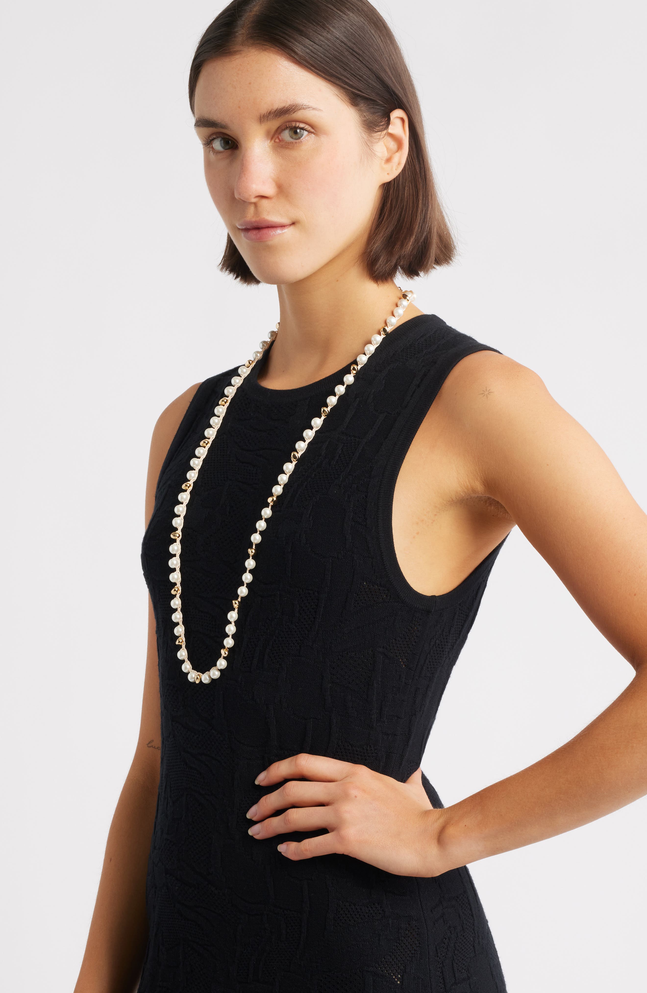 Nordstrom Faux Pearl Macramé Long Necklace
