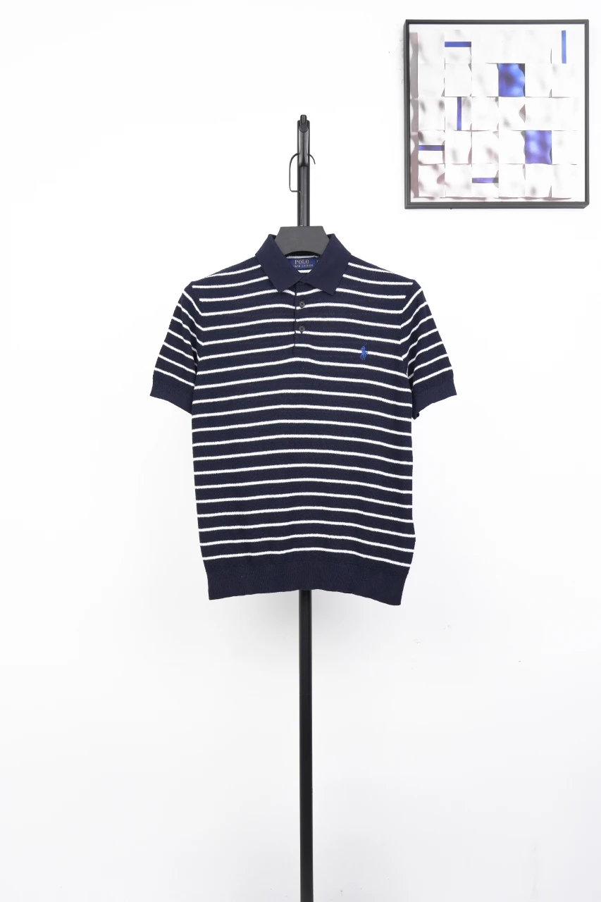 Ralph Lauren Navy Stripe Pony Embroidered Linen Polo Shirt product photo from LabelPicks