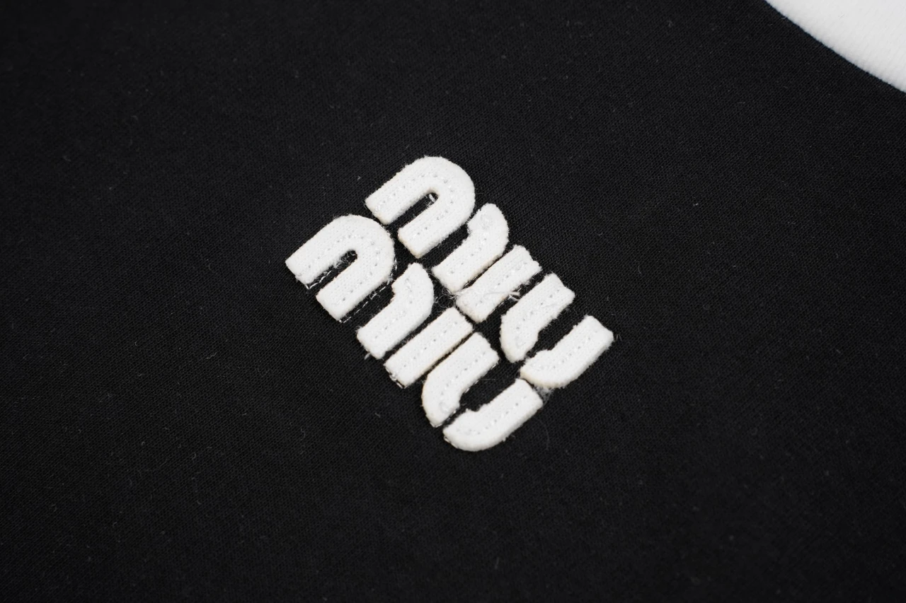 Miu Miu Black Contrast Collar Embroidered Logo Patch T-Shirt product photo from LabelPicks