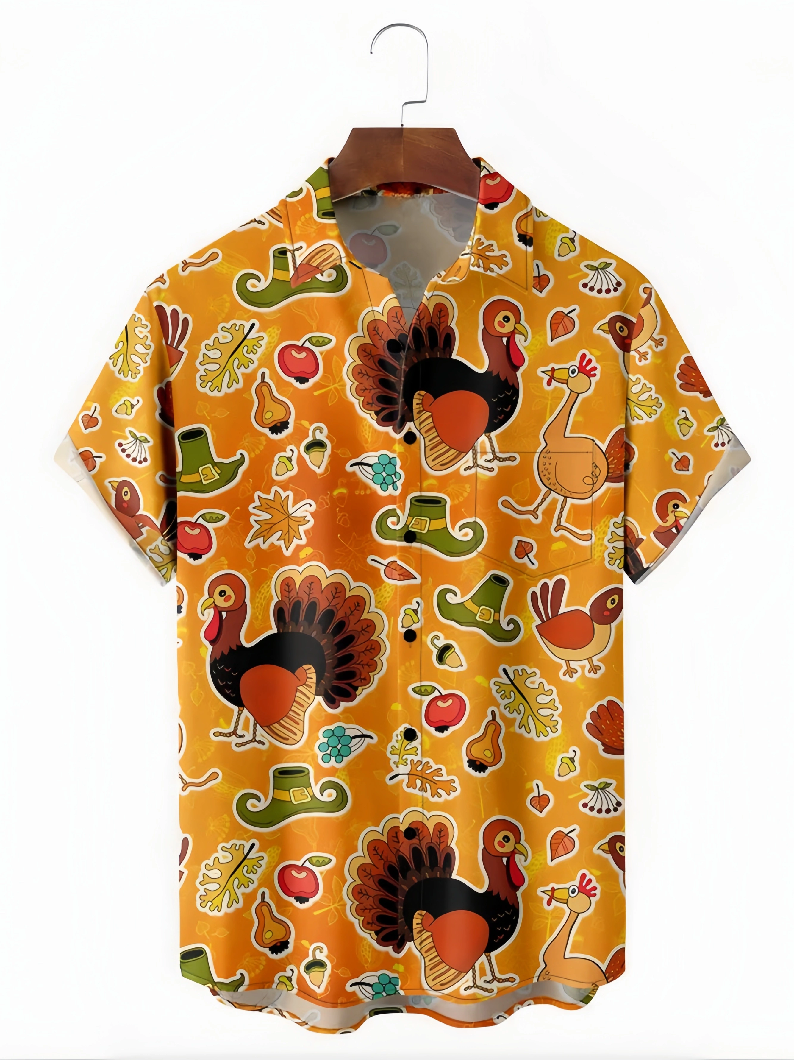 Thanksgiving Turkey Chest Pocket Short Sleeve Hawaiian Shirt