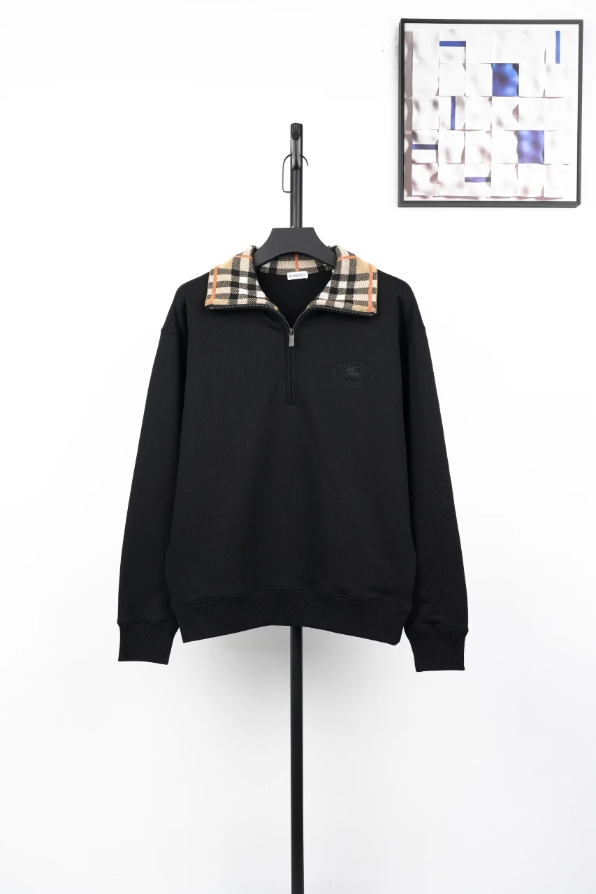 Burberry Black Check Collar Wool Blend Sweatshirt product photo from LabelPicks