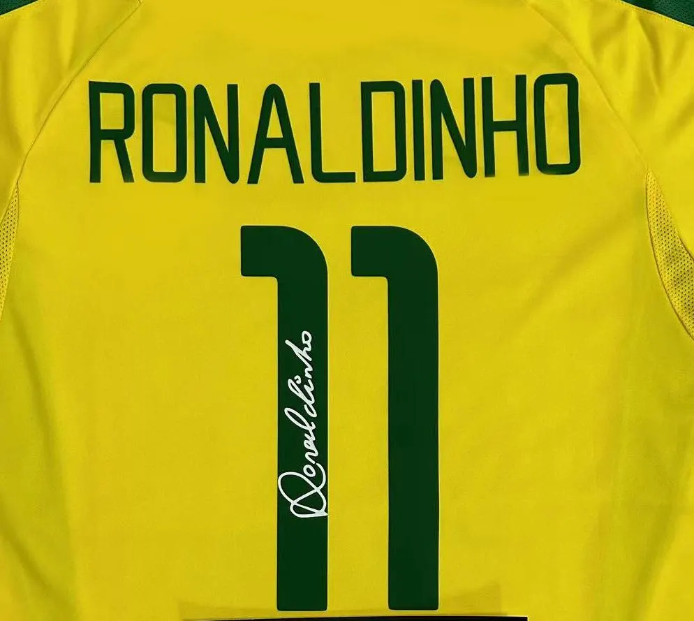 Ronaldinho Ga煤cho SIGNED Brazil 02/03 Home Jersey/Shirt - COA - 2002 Retro