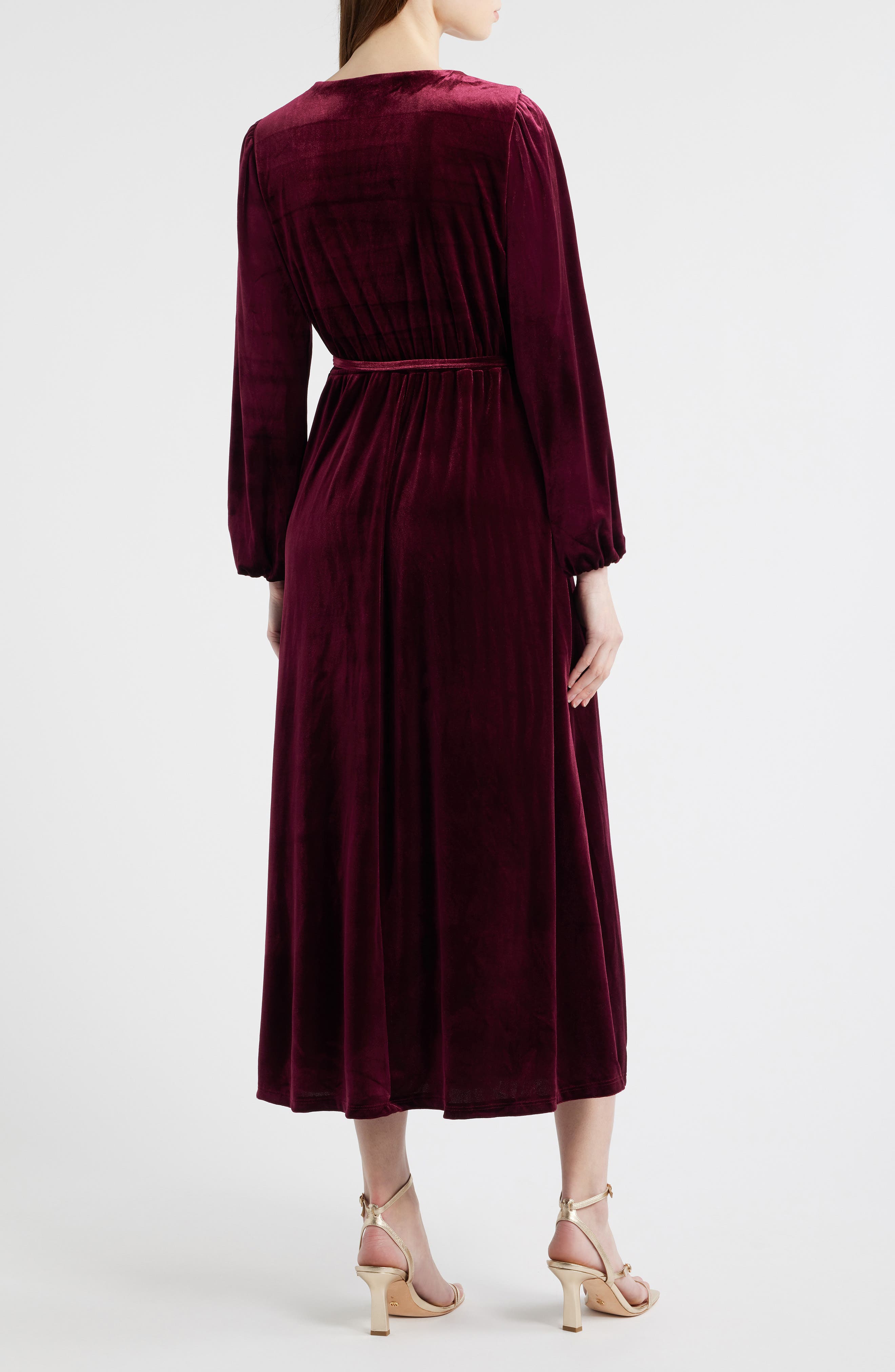 Halogen® Wrap Front Long Sleeve Velvet Maxi Dress