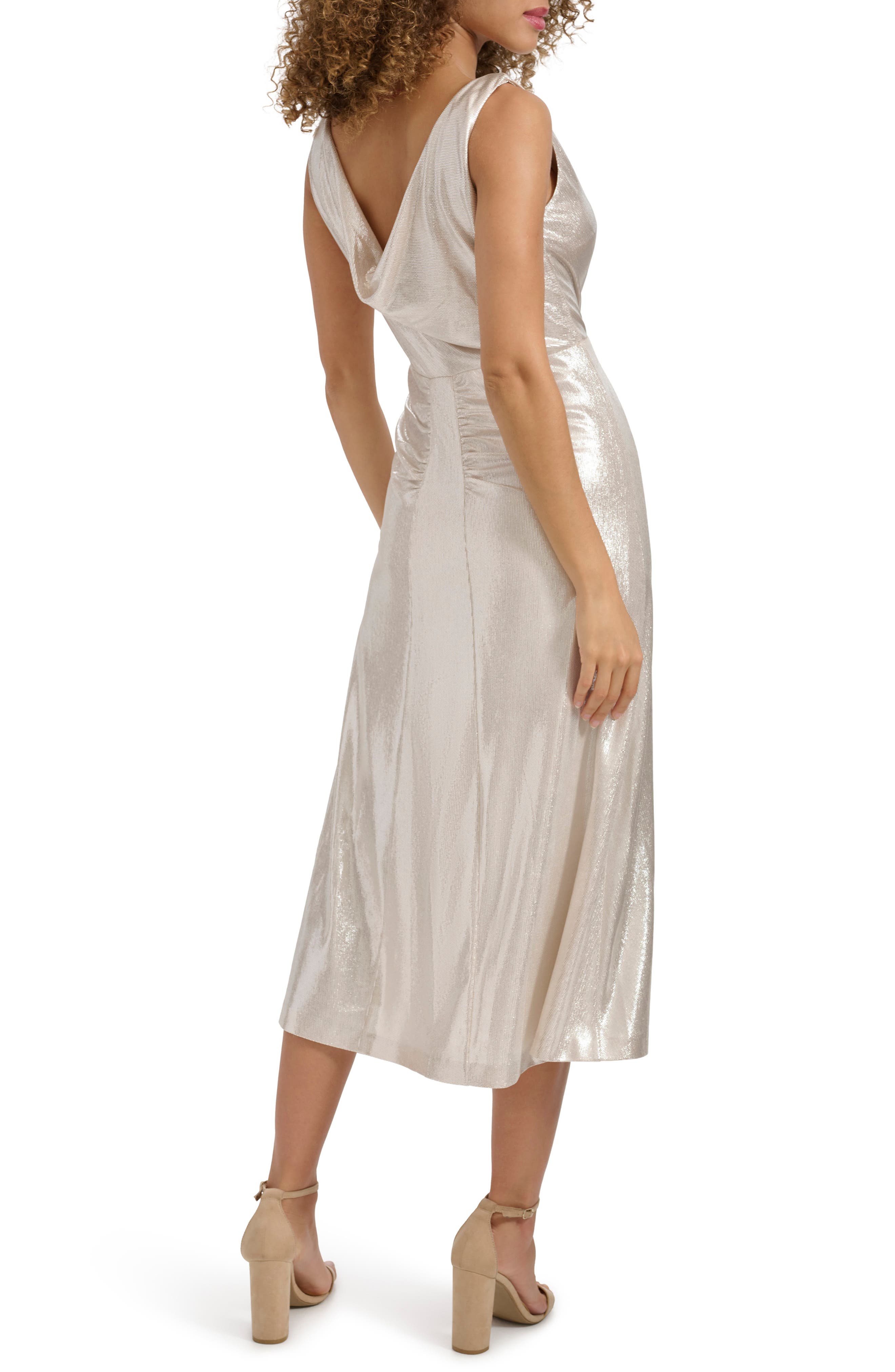 Kensie Draped Metallic Jersey Midi Dress