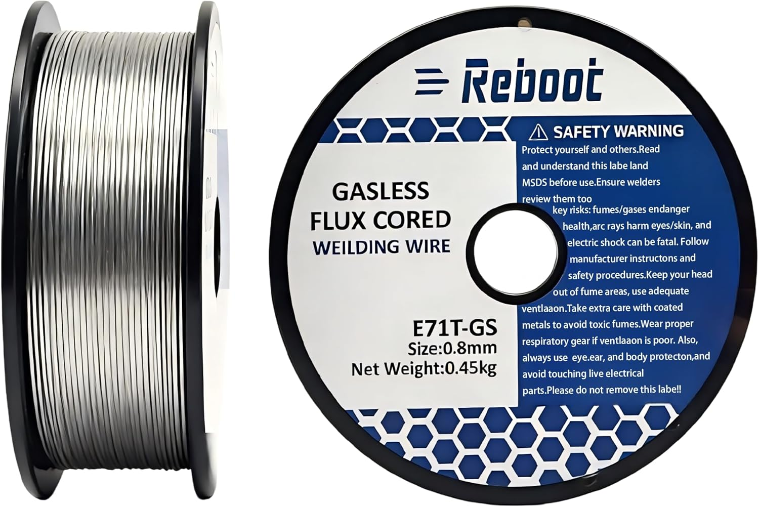 Reboot 0.8mm Gas Free Cored Wire E71T-GS - Self-Protected Flux for MIG/MAG, Low Projections, All Positions & Outdoors, 0.45kg