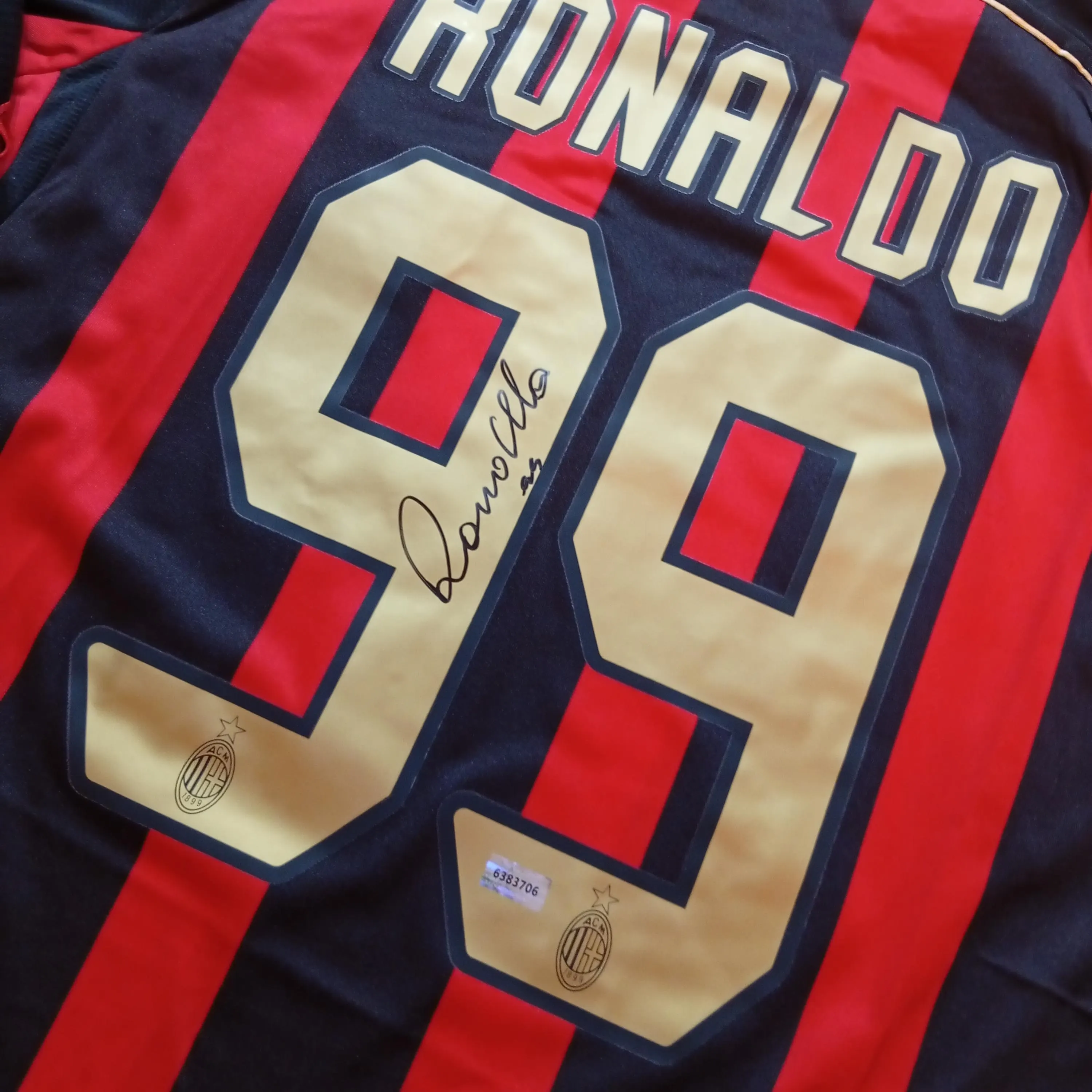 RONALDINHO Signed Autographed AC Milan #99 Soccer Jersey/Football Shirt With COA