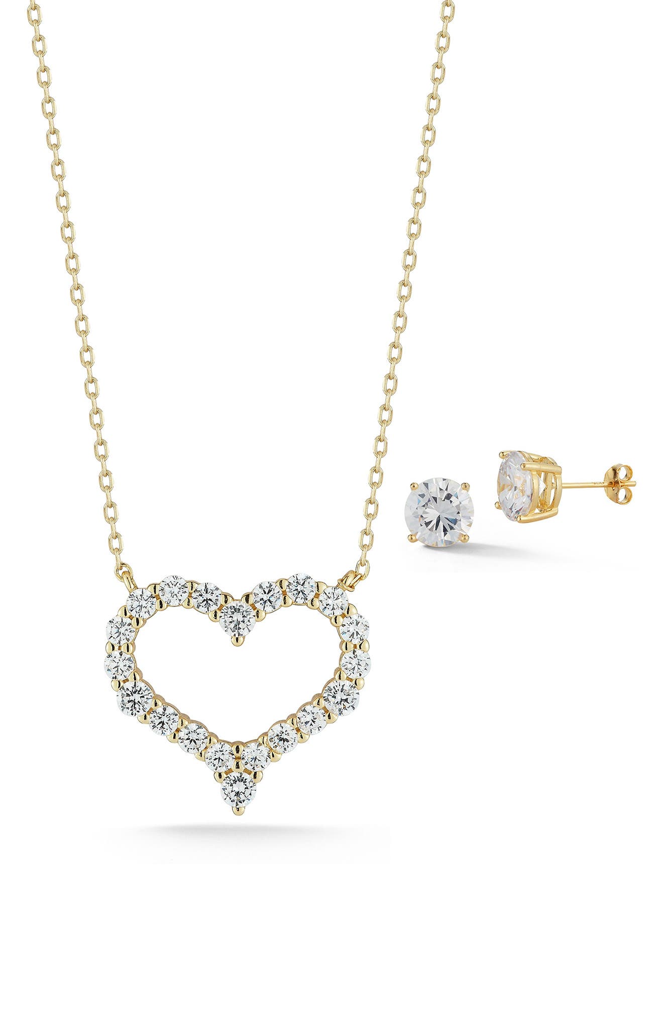 GLAZE JEWELRY CZ Heart Pendant & Stud Earrings Set