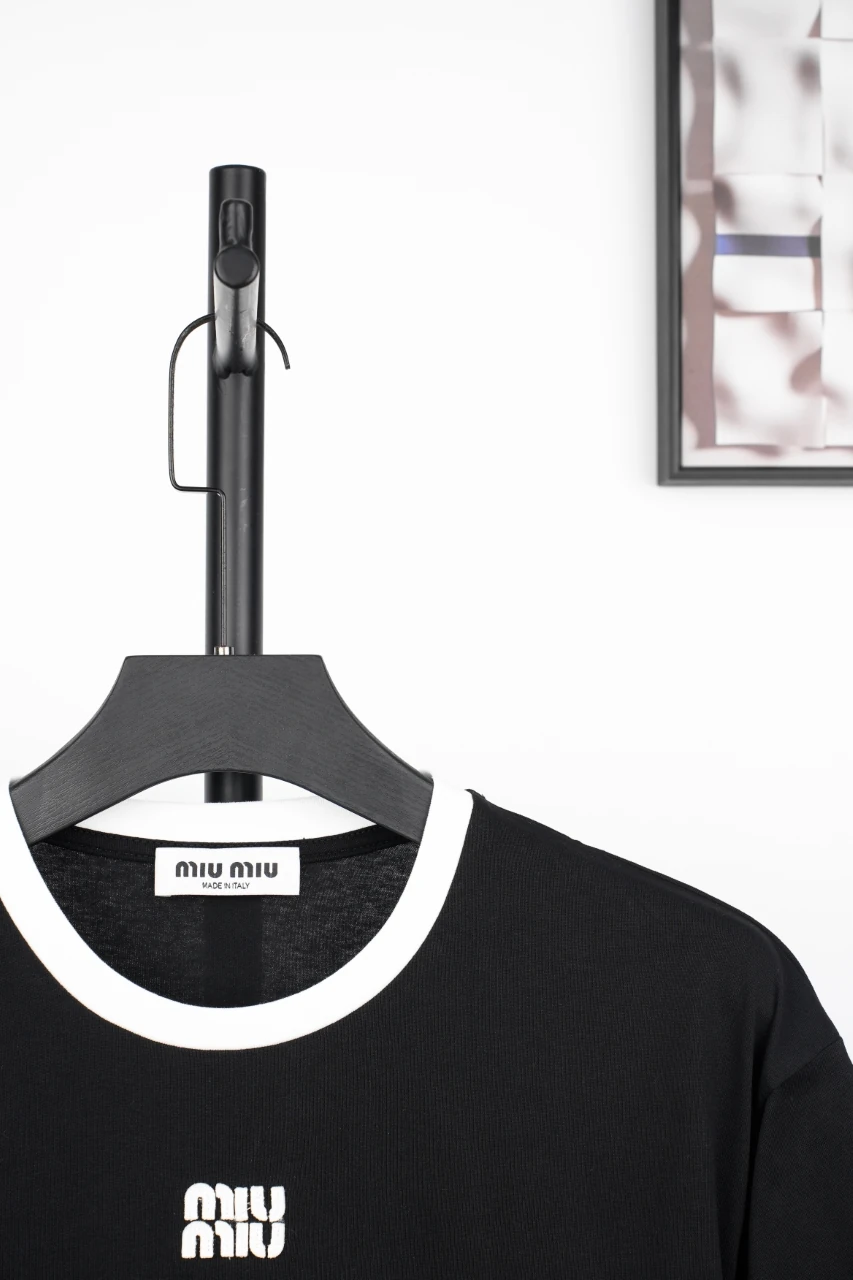Miu Miu Black Contrast Collar Embroidered Logo Patch T-Shirt product photo from LabelPicks